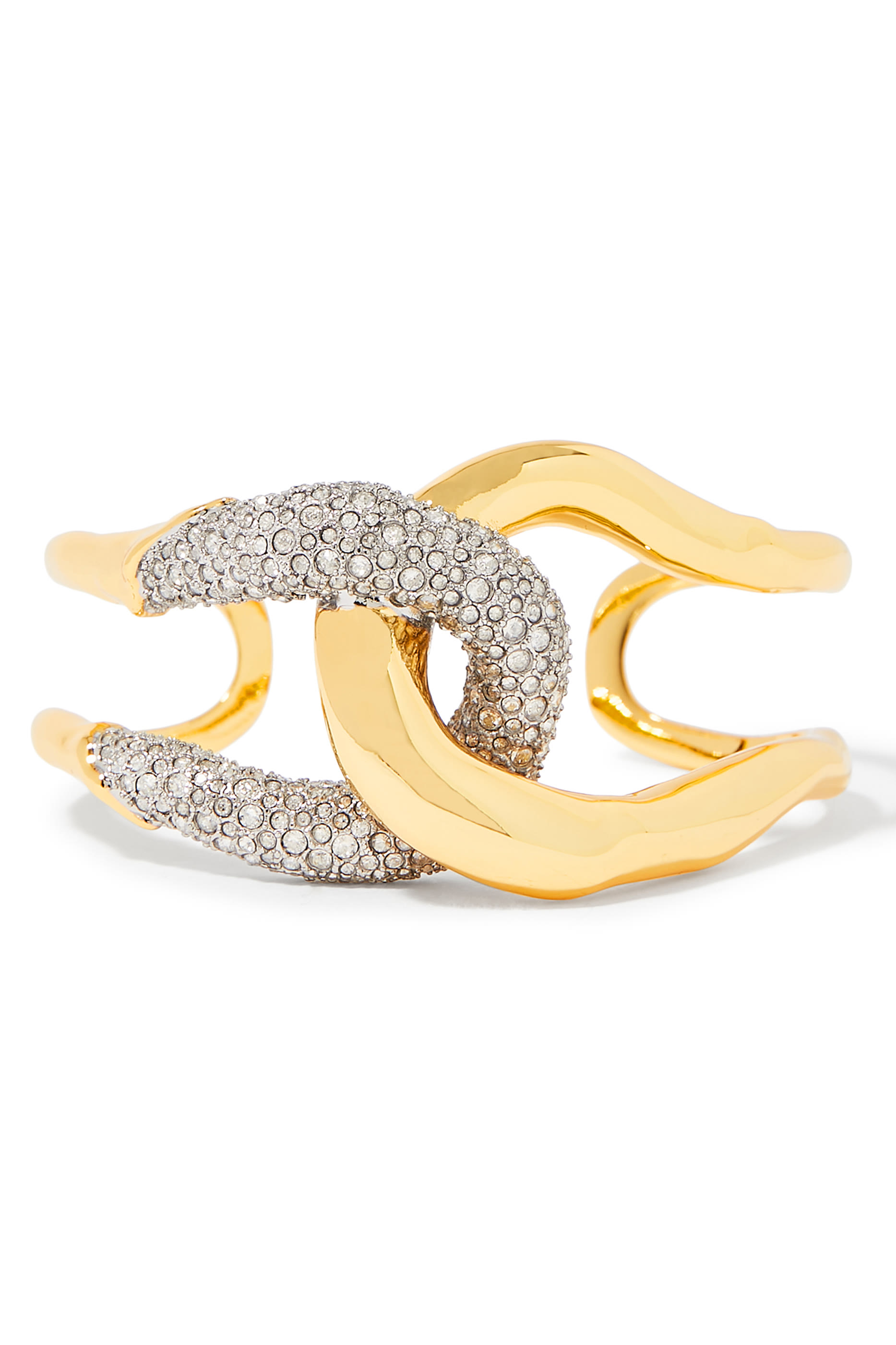 Solanales Gold Crystal Interlocked Cuff Bracelet