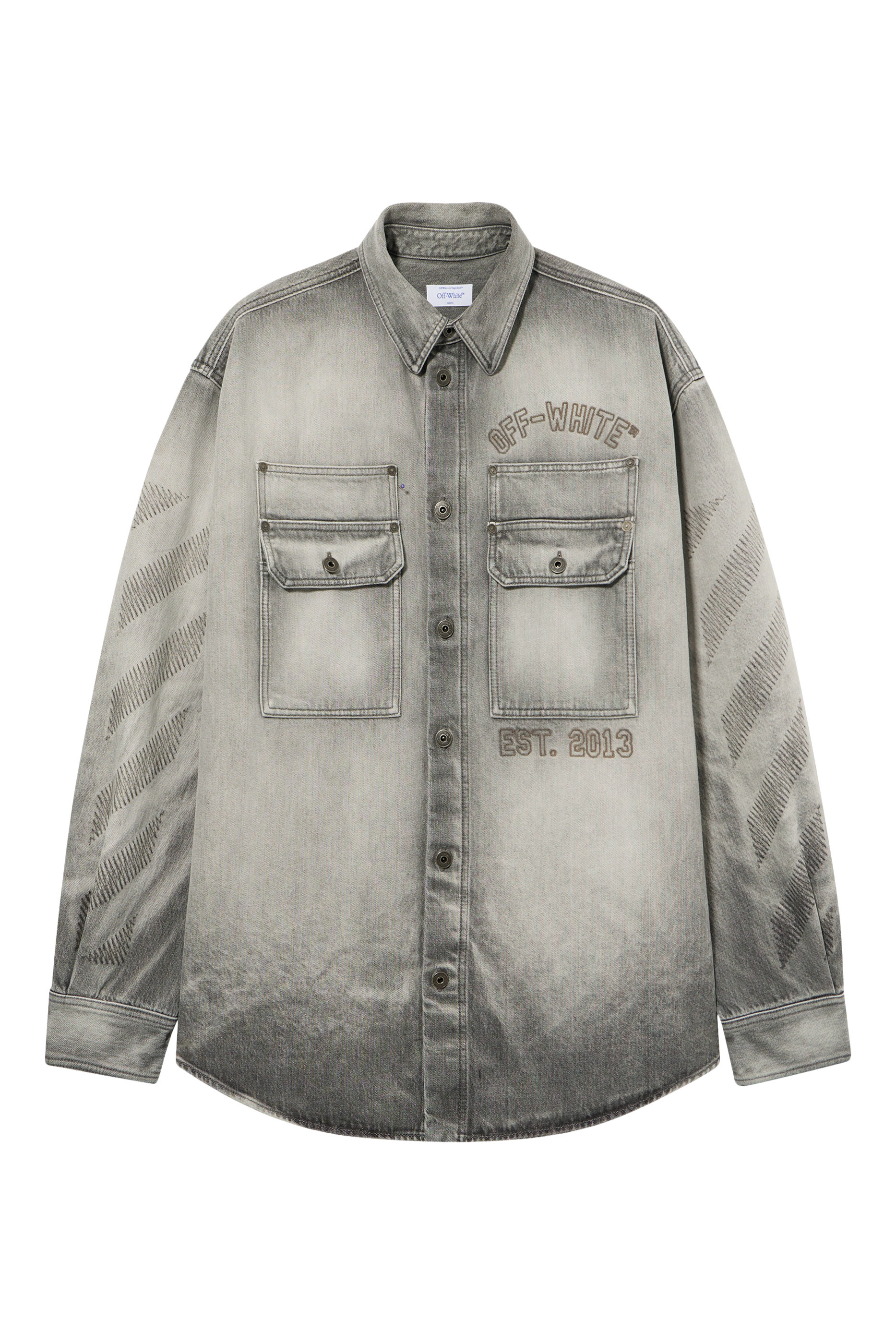 Diagonal Embroidered Denim Military Overshirt