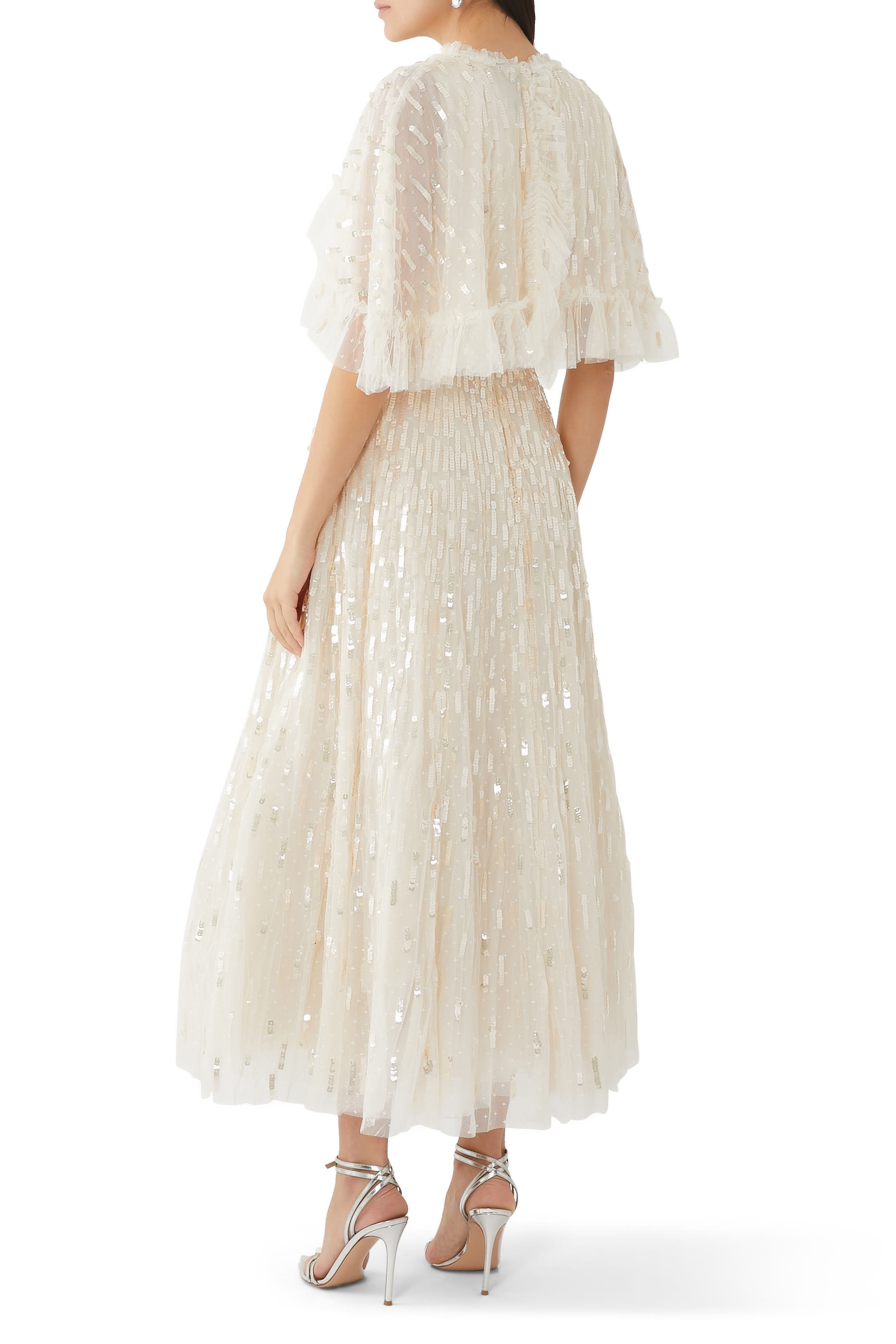 Sequin Dash Cape Ankle Gown