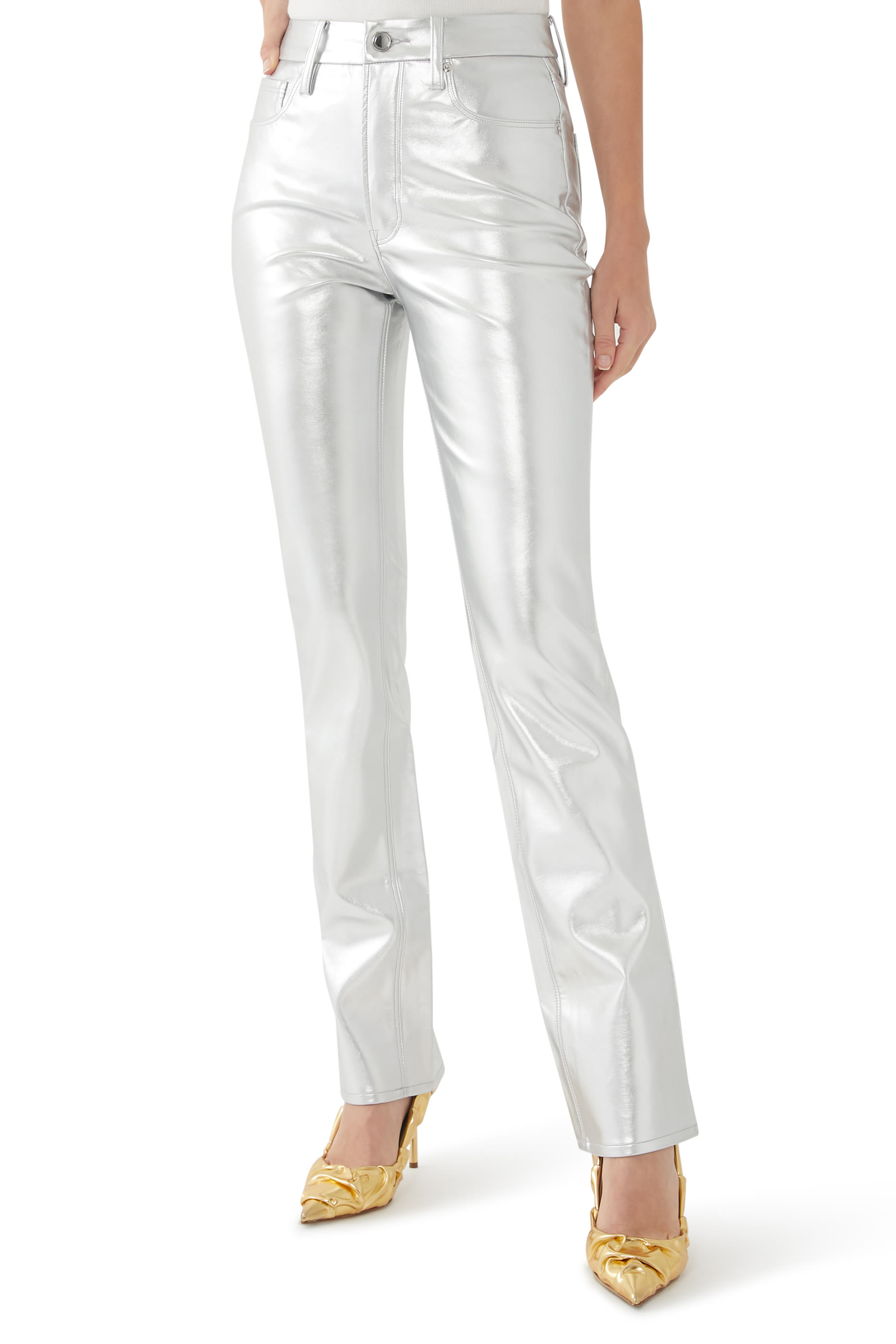 Metallic Faux Leather Pants