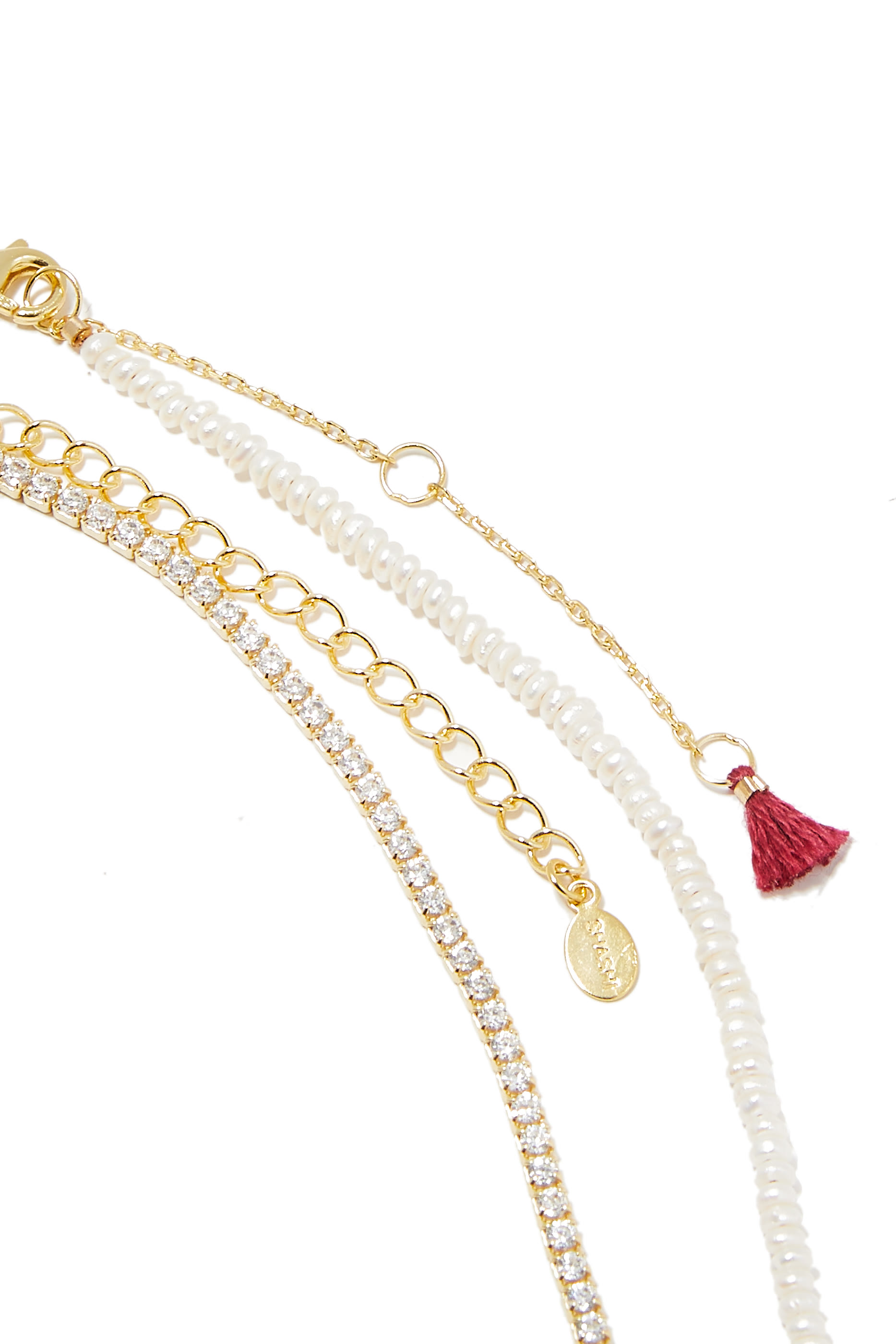Cubic Zirconia and Pearl Double-Strand Necklace, 18k Vermeil-Plated Sterling Silver,