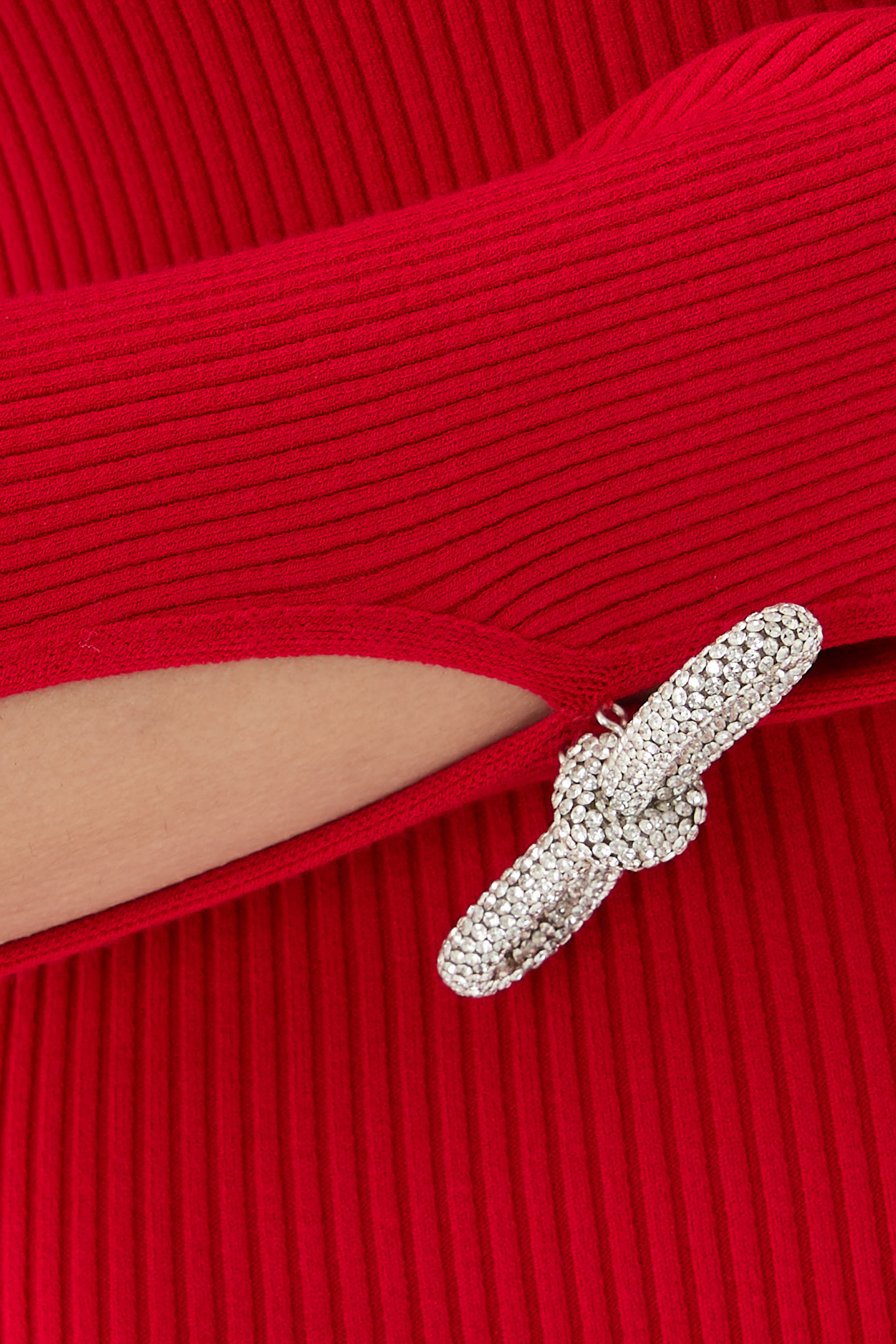 Cut-Out Crystal Bow Sleeves Mini Dress