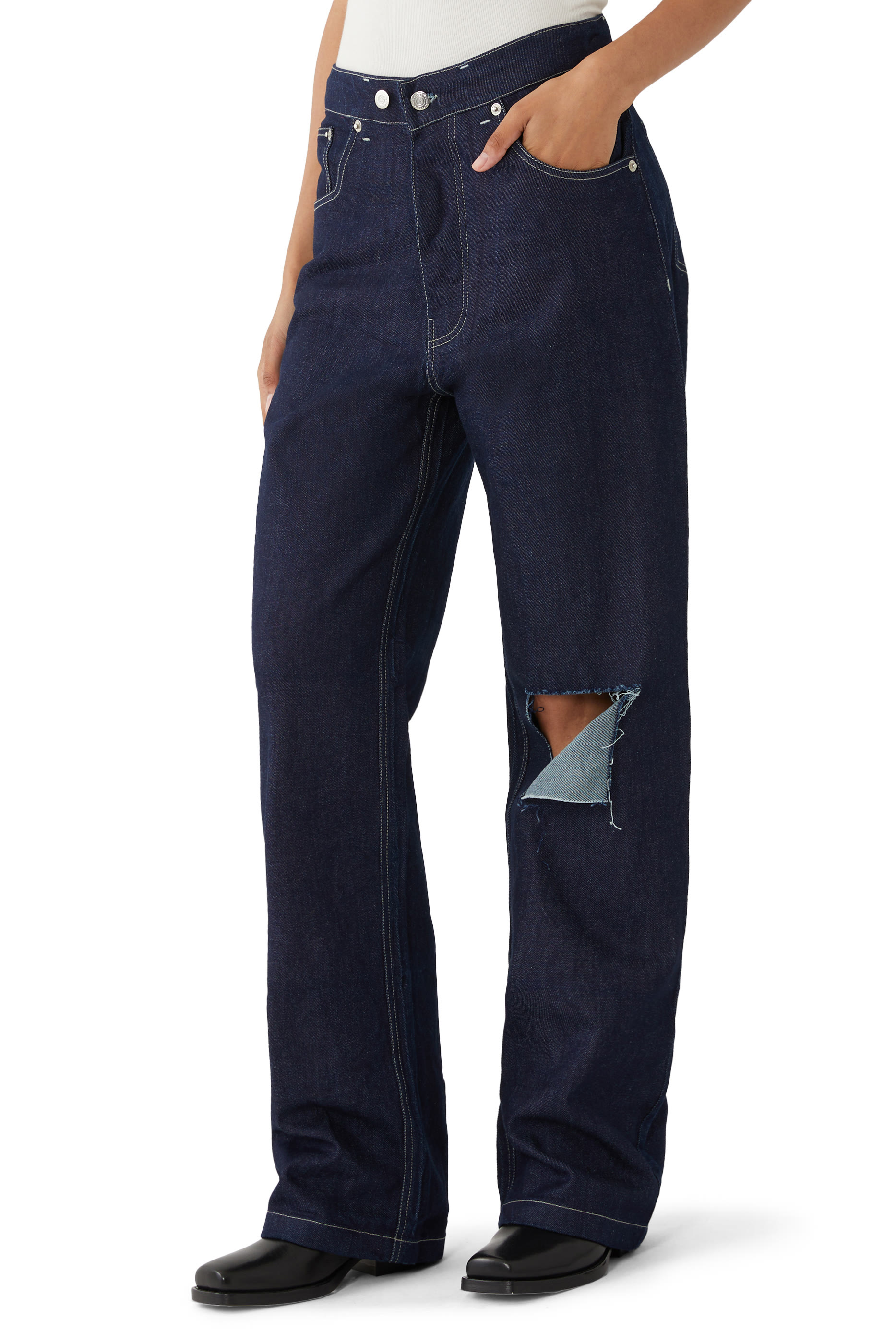 Straight Fit Distressed Denim Pants