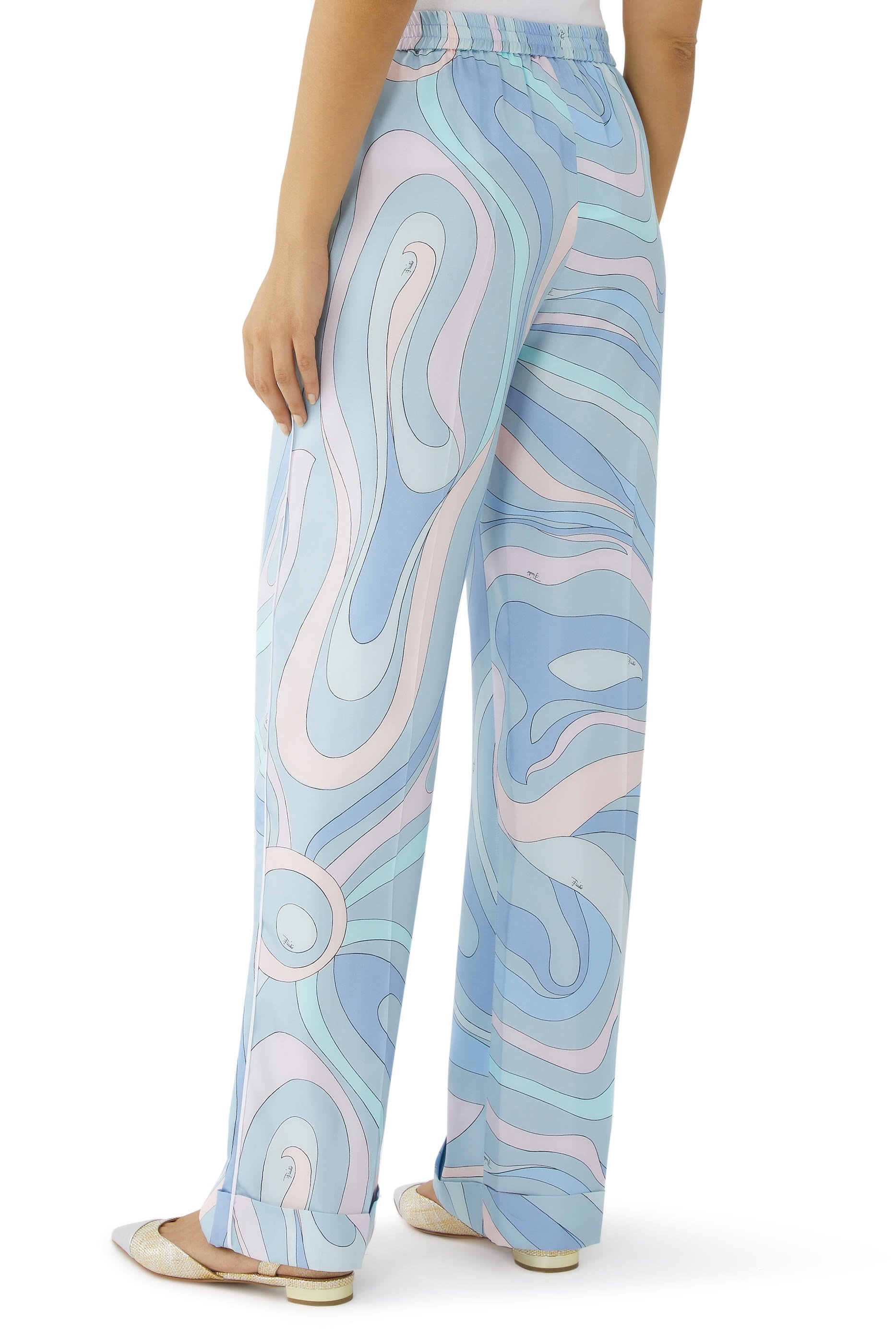Marmo-Print Silk-Twill Trousers