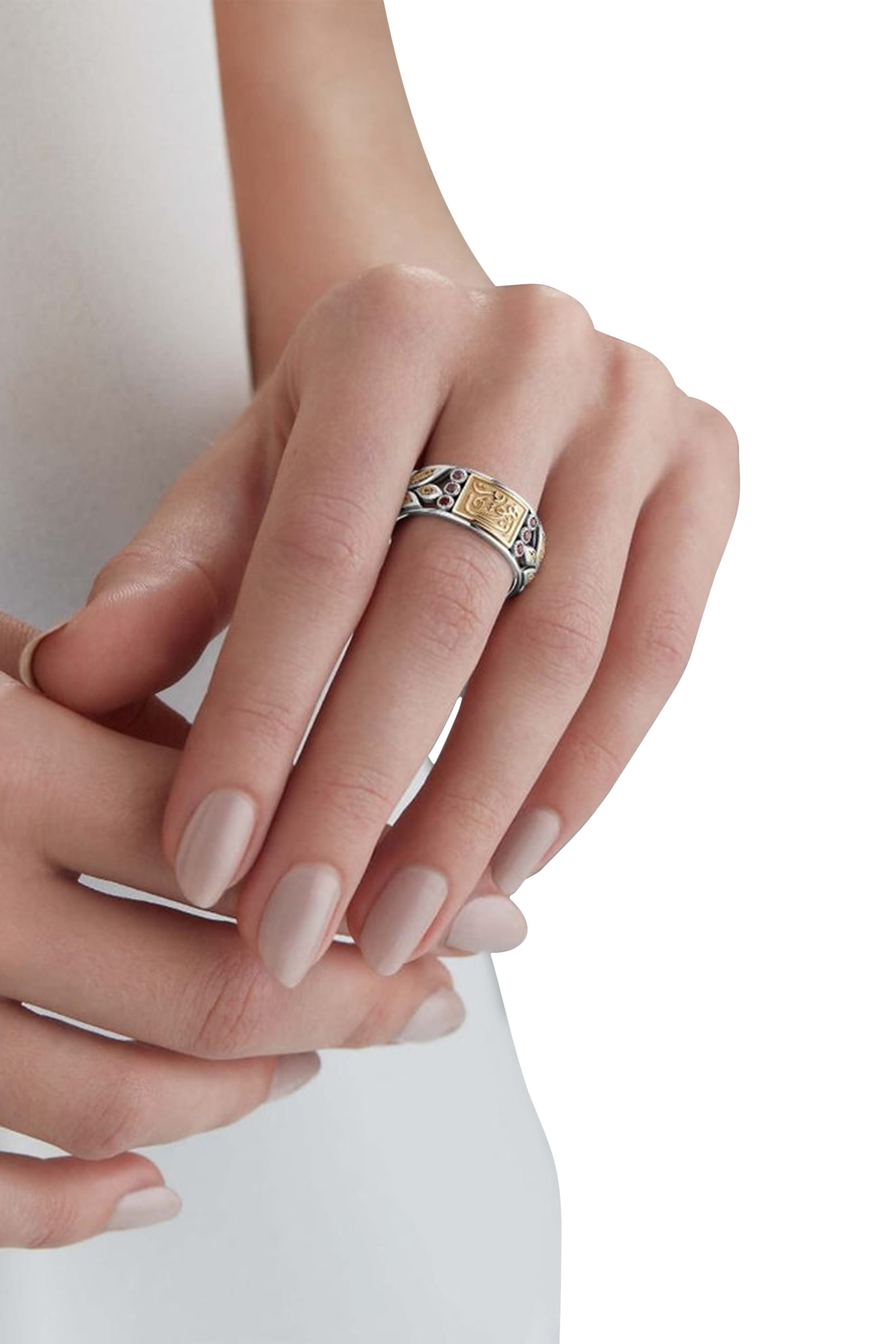 El Nur Sayed Darwish Ring, 18k Yellow Gold, Sterling Silver & Rhodolite