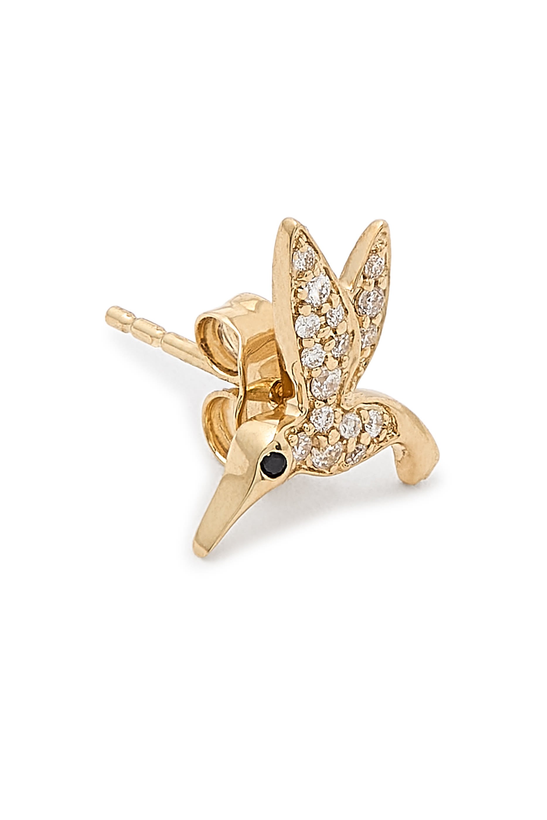 Small Hummingbird Single Stud Earring, 14k Yellow Gold & Diamonds
