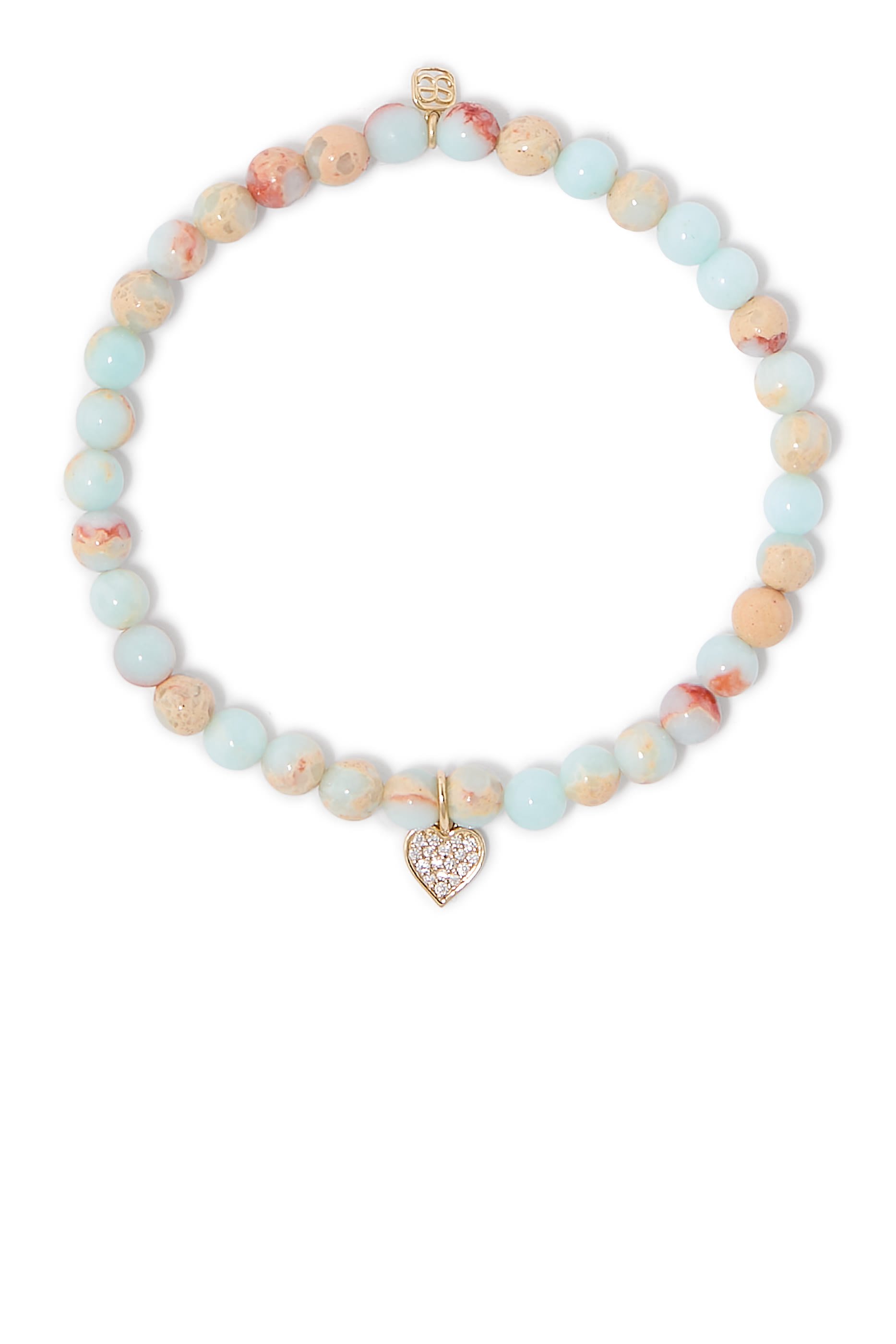 Kids Mini Heart on Impression Jasper Bracelet, 14k Yellow Gold & Diamonds