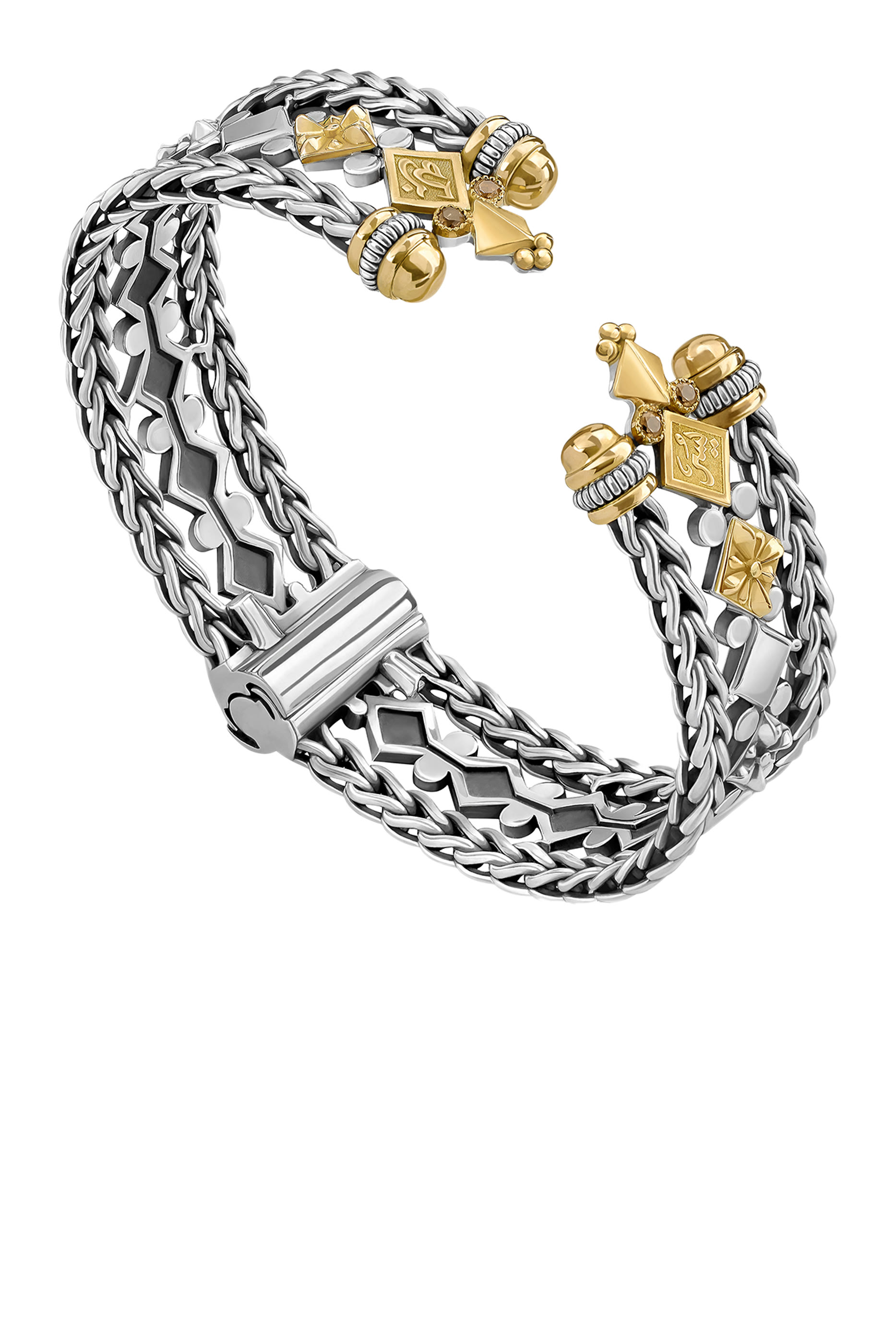 Roman Chain Bangle, 18k Yellow Gold, Sterling Silver & Brown Zircon