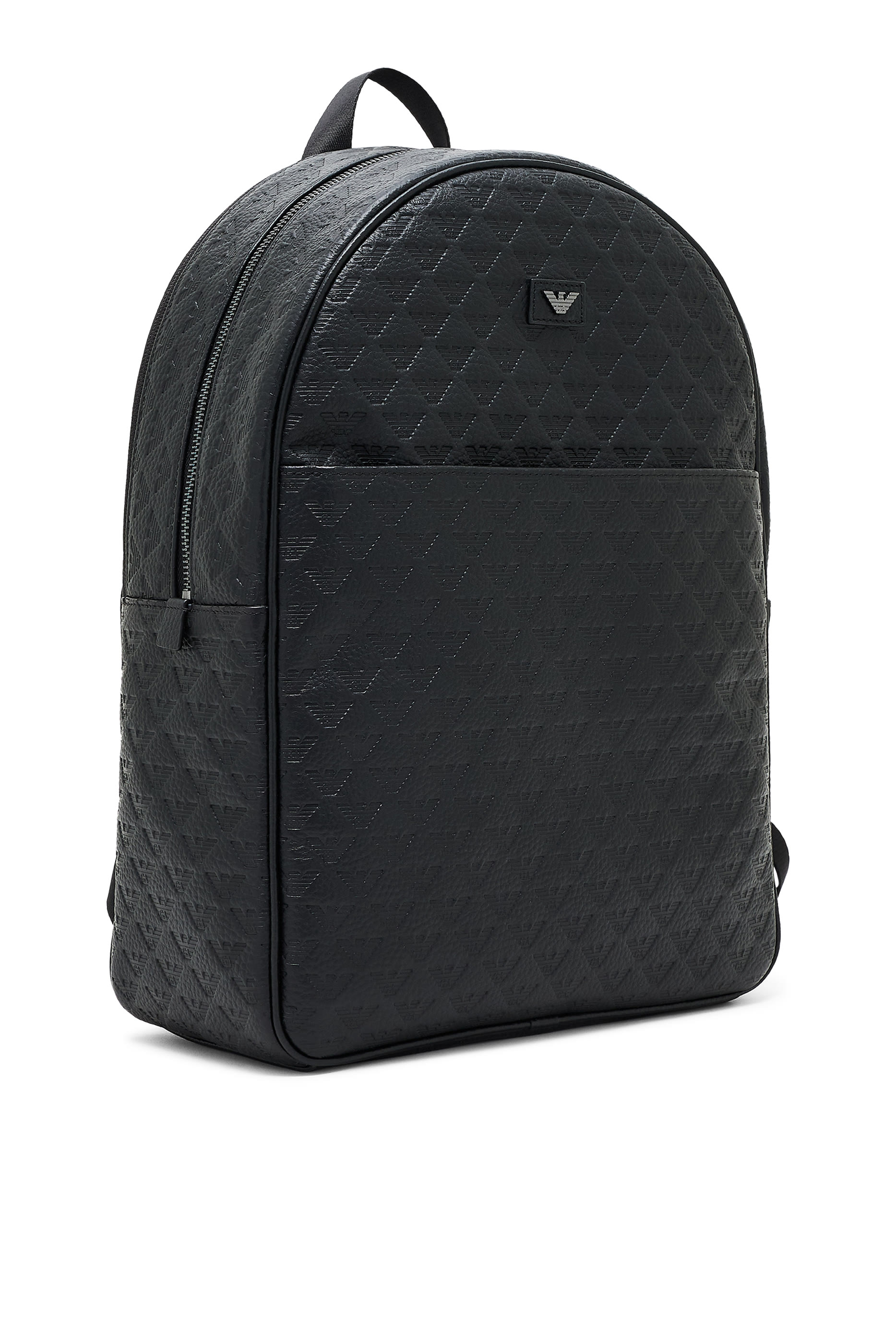 Leather Backpack with All-Over Embossed Eagle