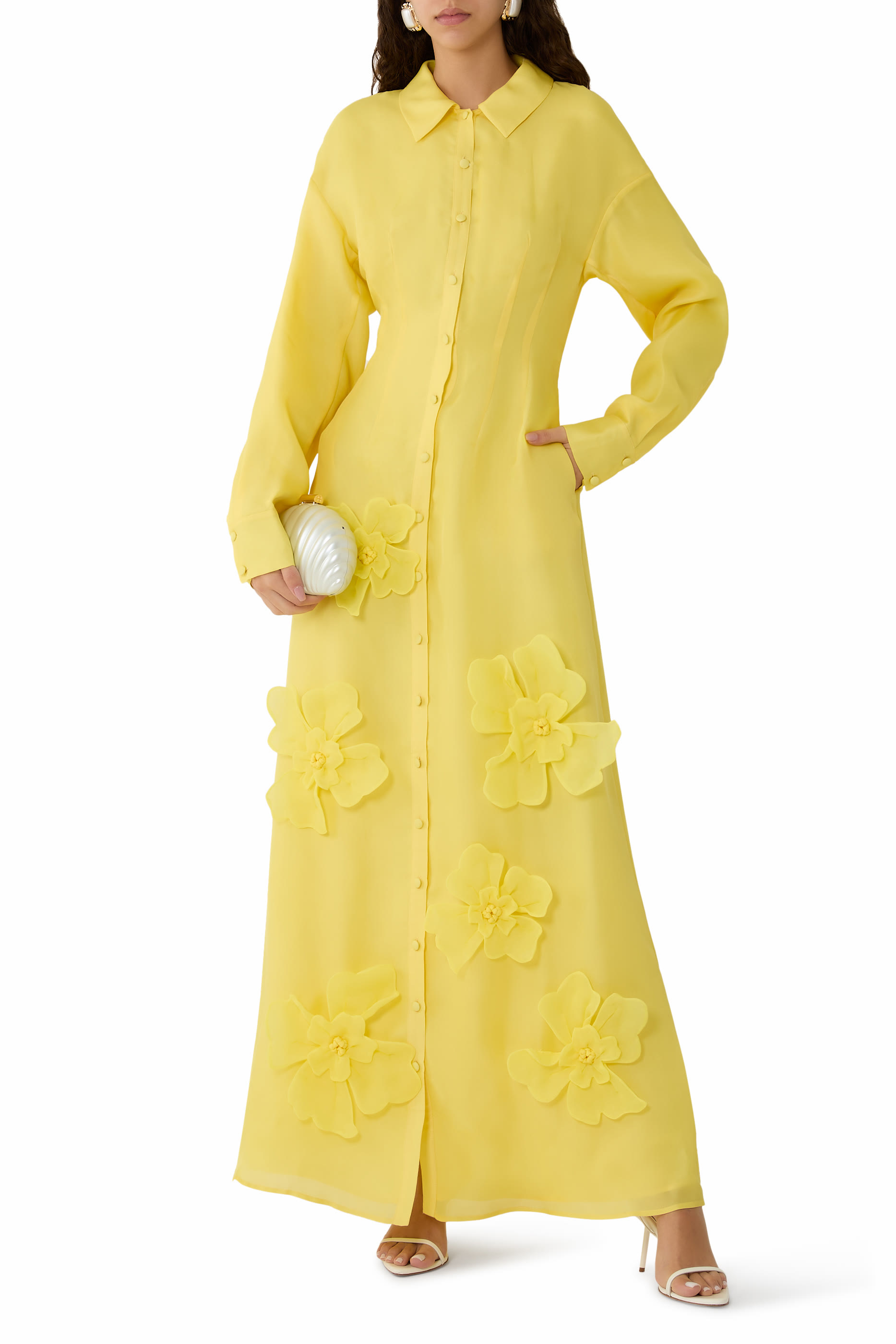  Jeanette Silk Floral Appliqué Maxi Dress