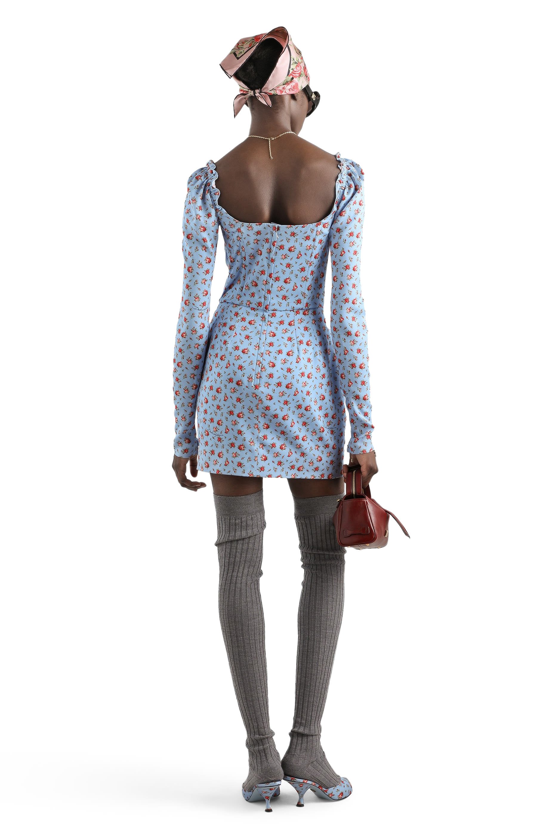 Small Rose-Print Short Charmeuse Dress