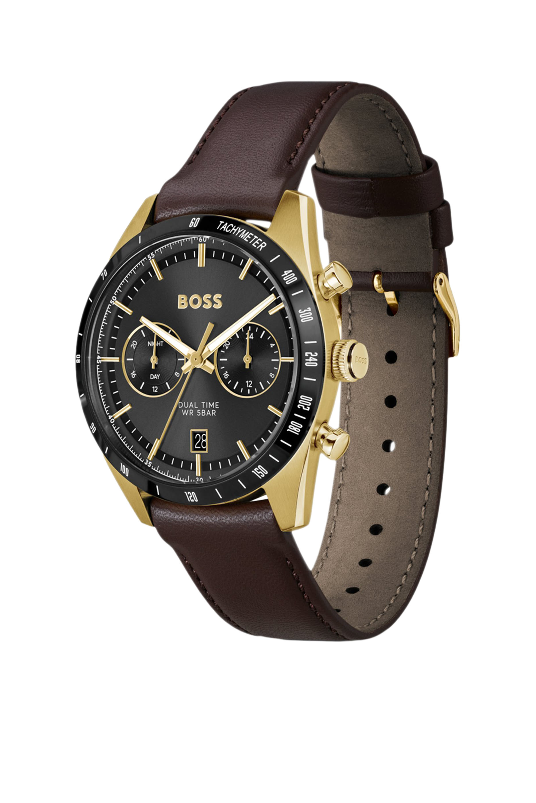 Tourmaster Gold-Tone Watch with Brown Leather Strap 