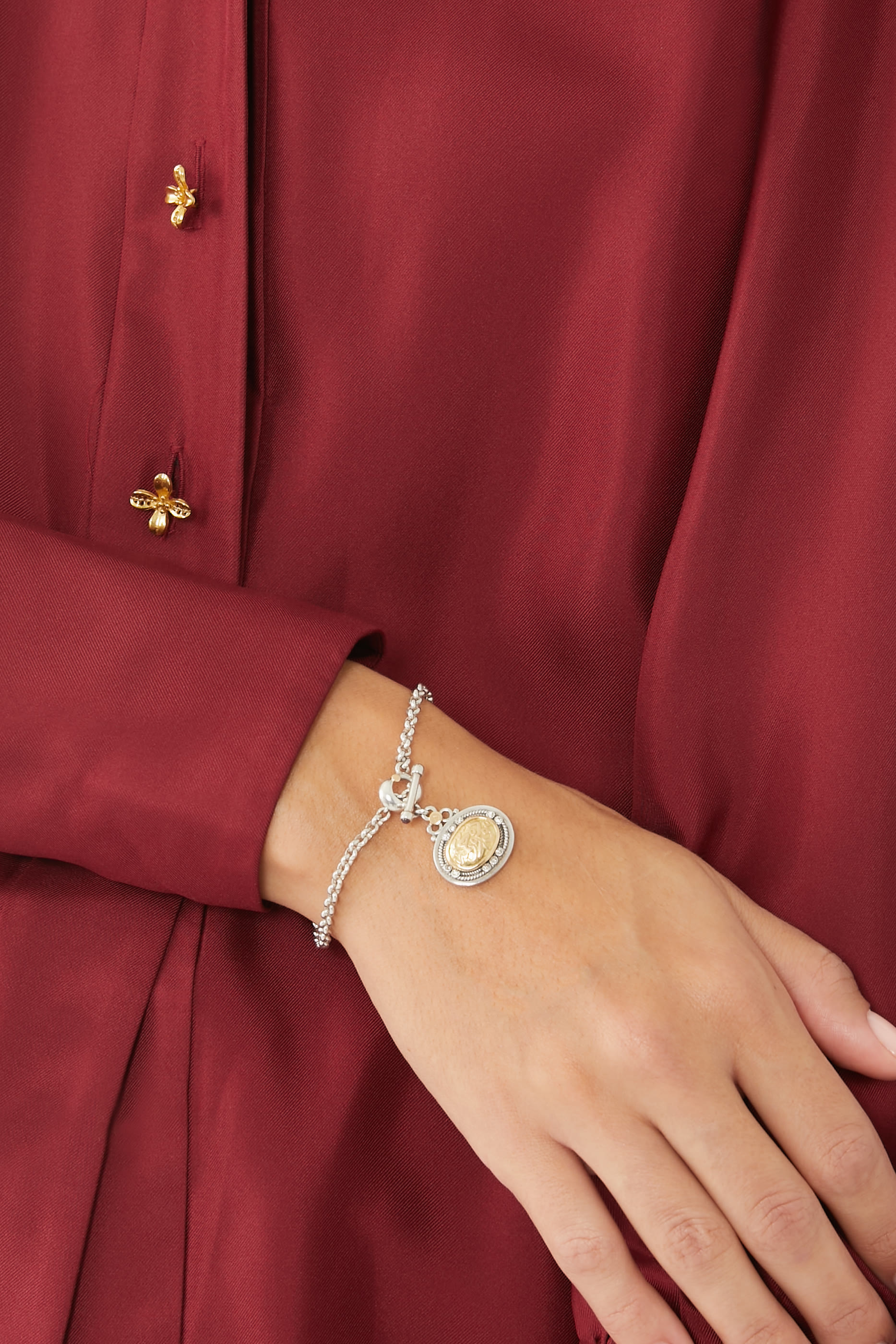 T-Lock Calligraphy Bracelet with Garnets and Diamonds
