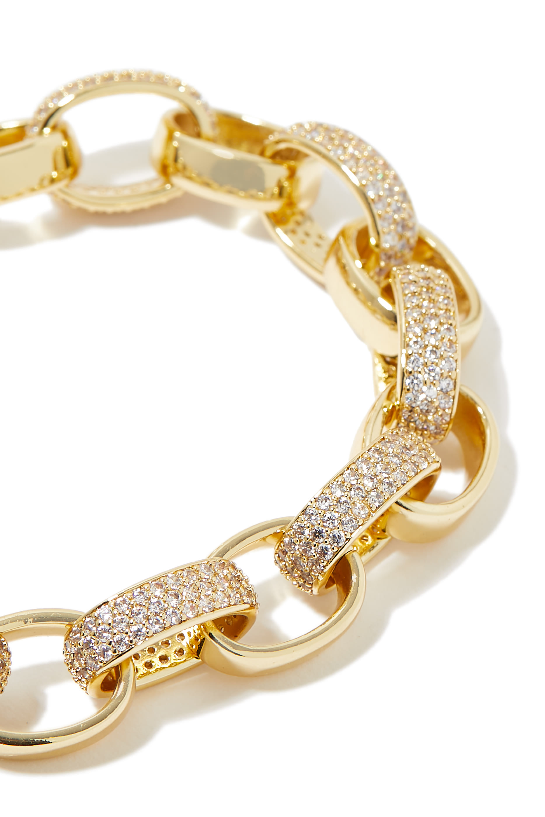 Pave Oval Link Bracelet, 14K Gold-Plated Brass & Cubic Zirconia