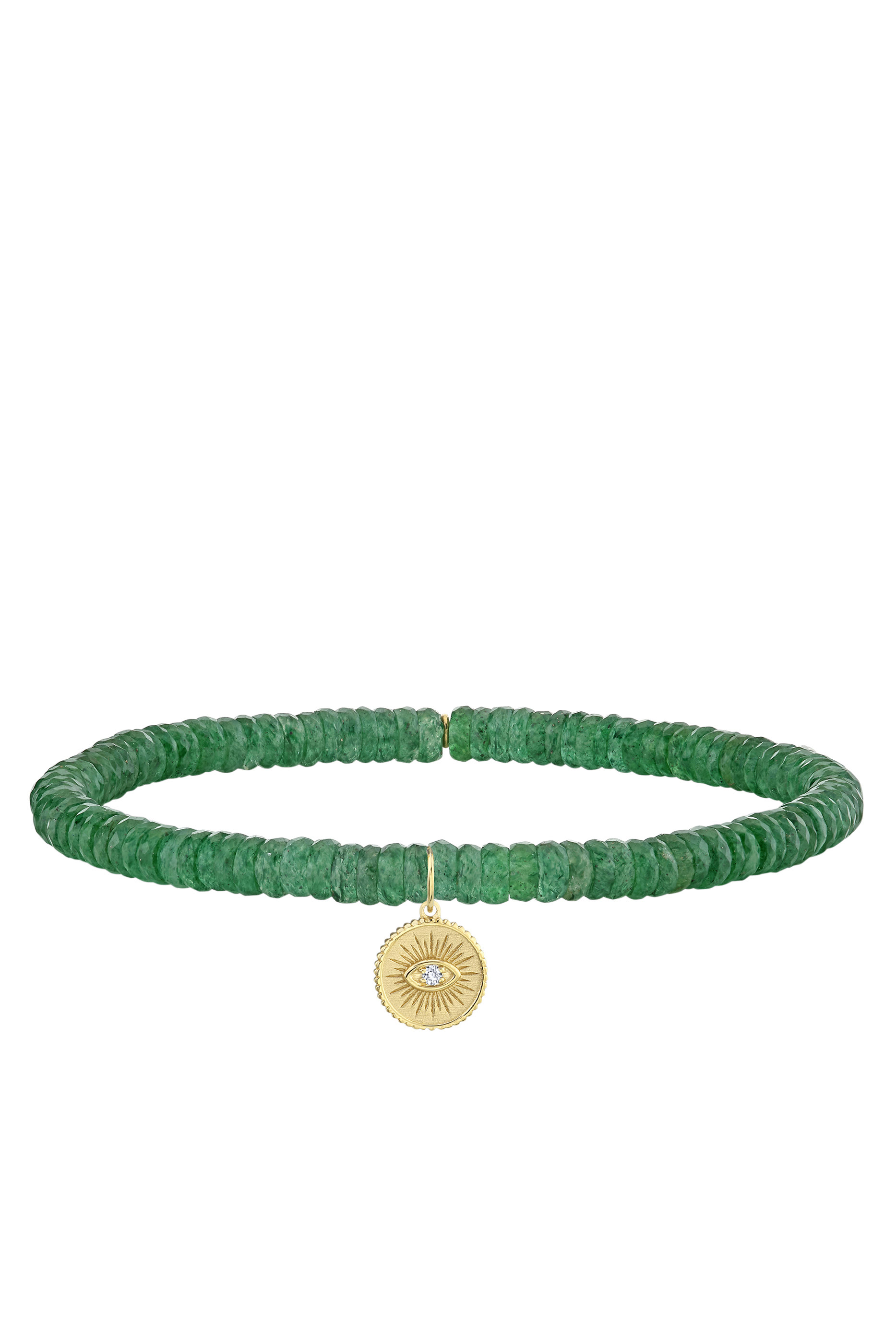 Marquise Eye Coin Beaded Bracelet, 14K Yellow Gold with Diamonds & Aventurine Beads