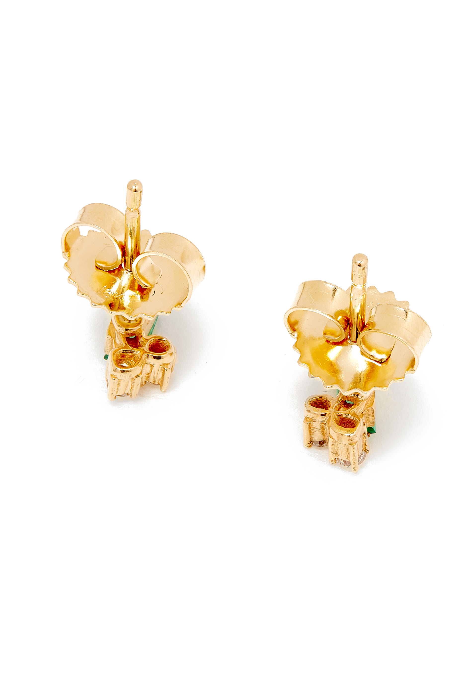 Fireworks Studs, 18K Yellow Gold with Emerald & Double Diamonds