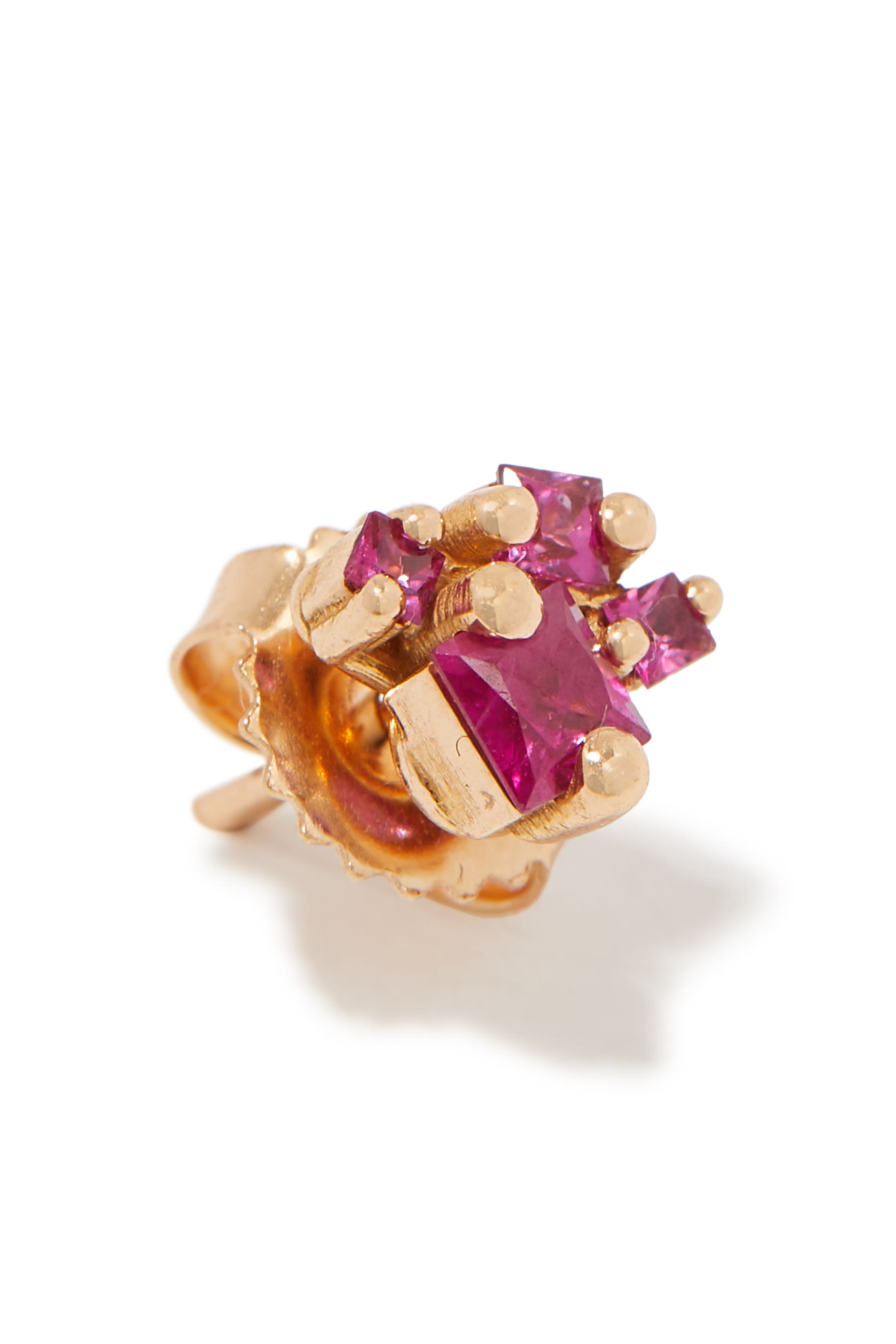 Princess Stud Earrings, 18k Rose Gold & Ruby