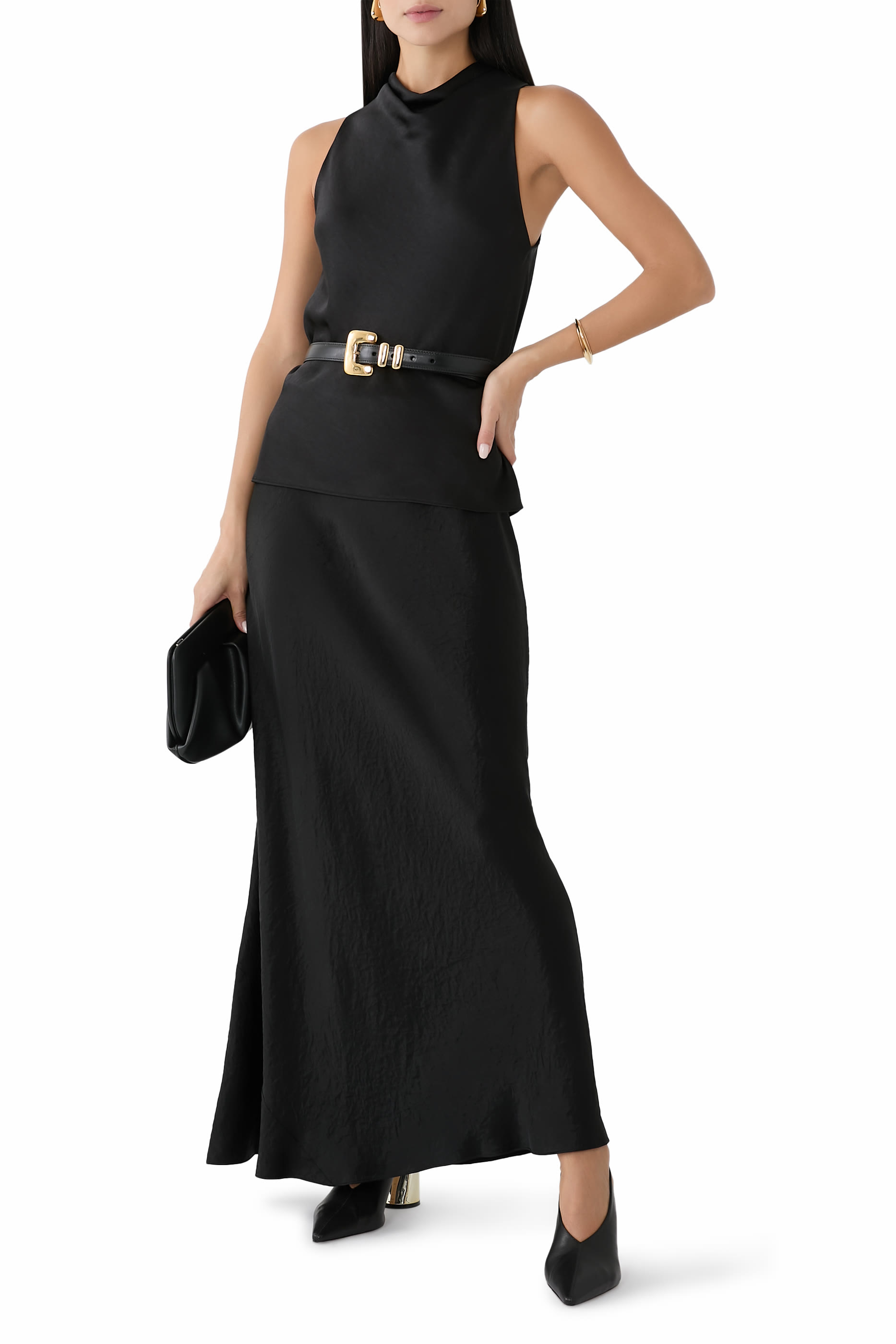  Satin Cowl-Neck Bias Top