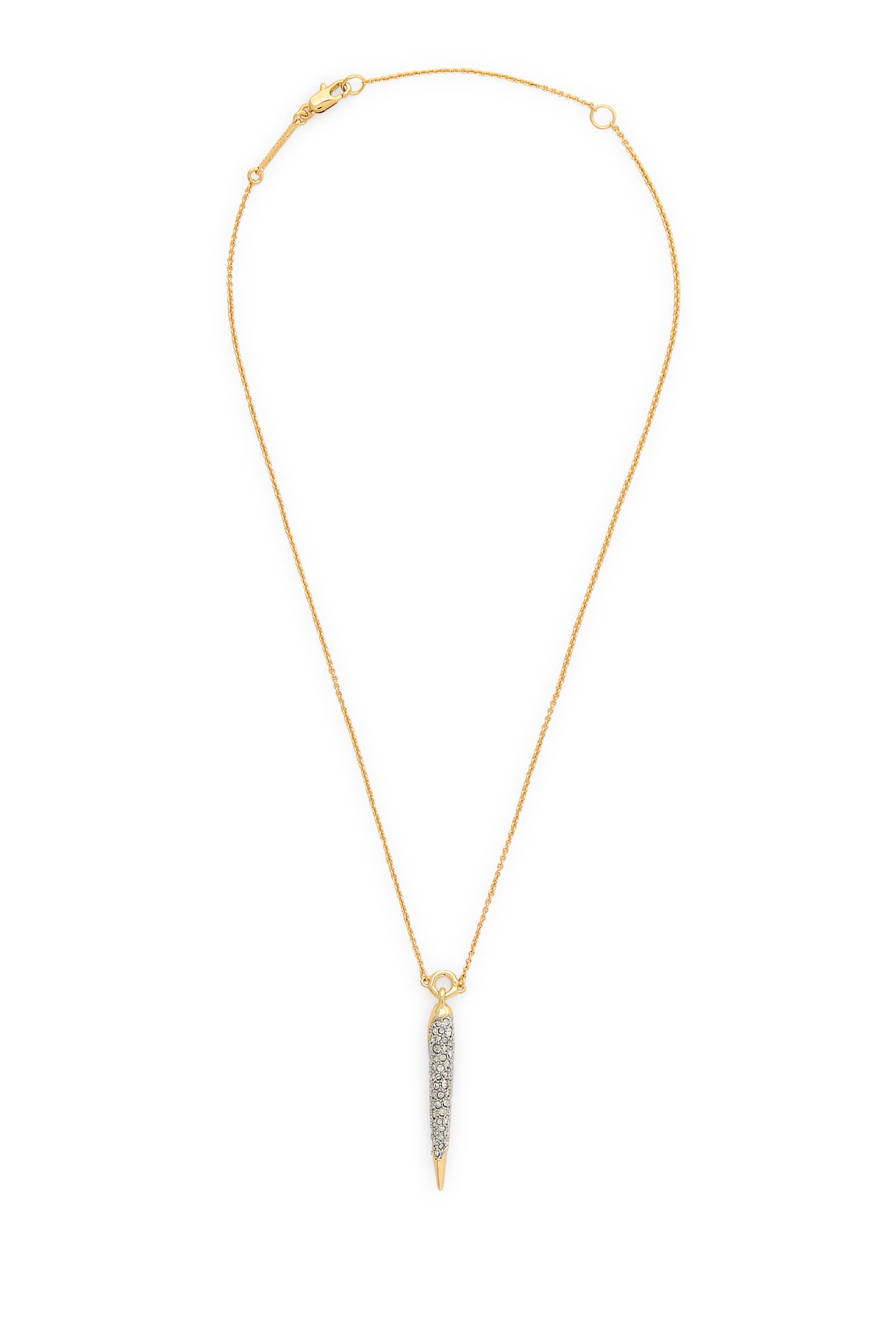 Solanales Spear Necklace, 14k Gold Plated Brass with Rhodium Tone Plated Brass & Crystal