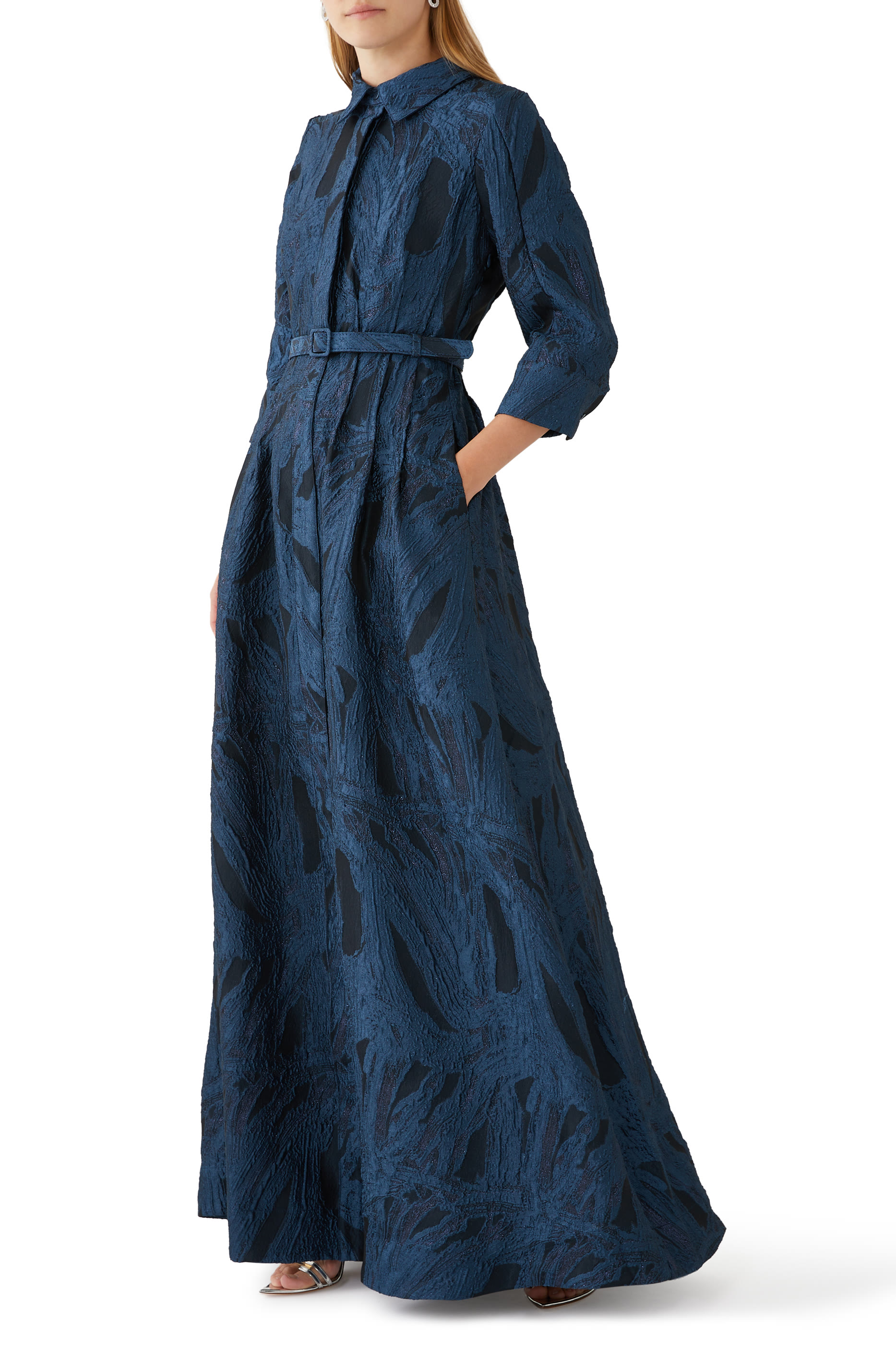 Courtney Belted Cloque Maxi Dress