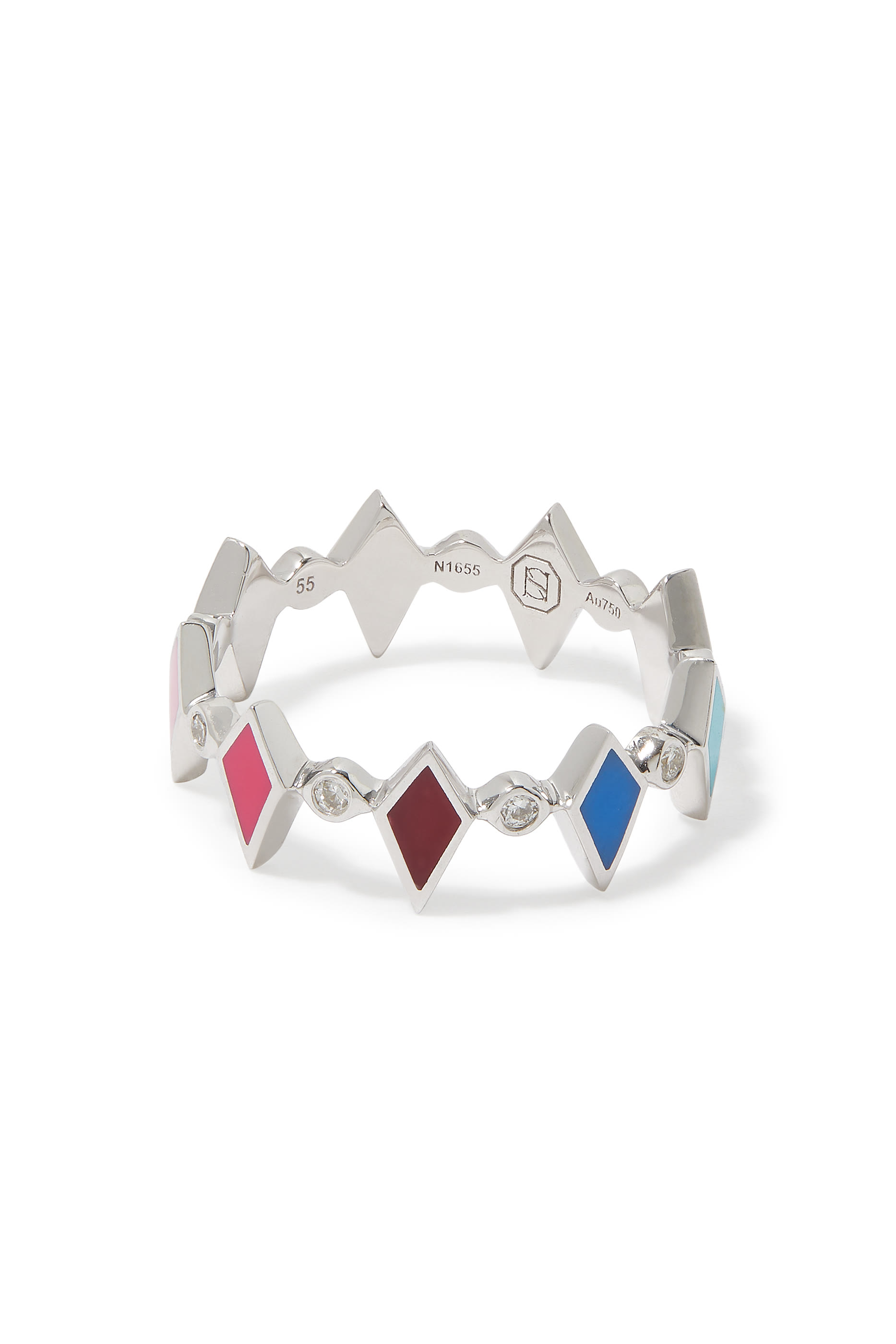 Mosaic Ring, 18k White Gold with Multicolored Enamel & Diamonds