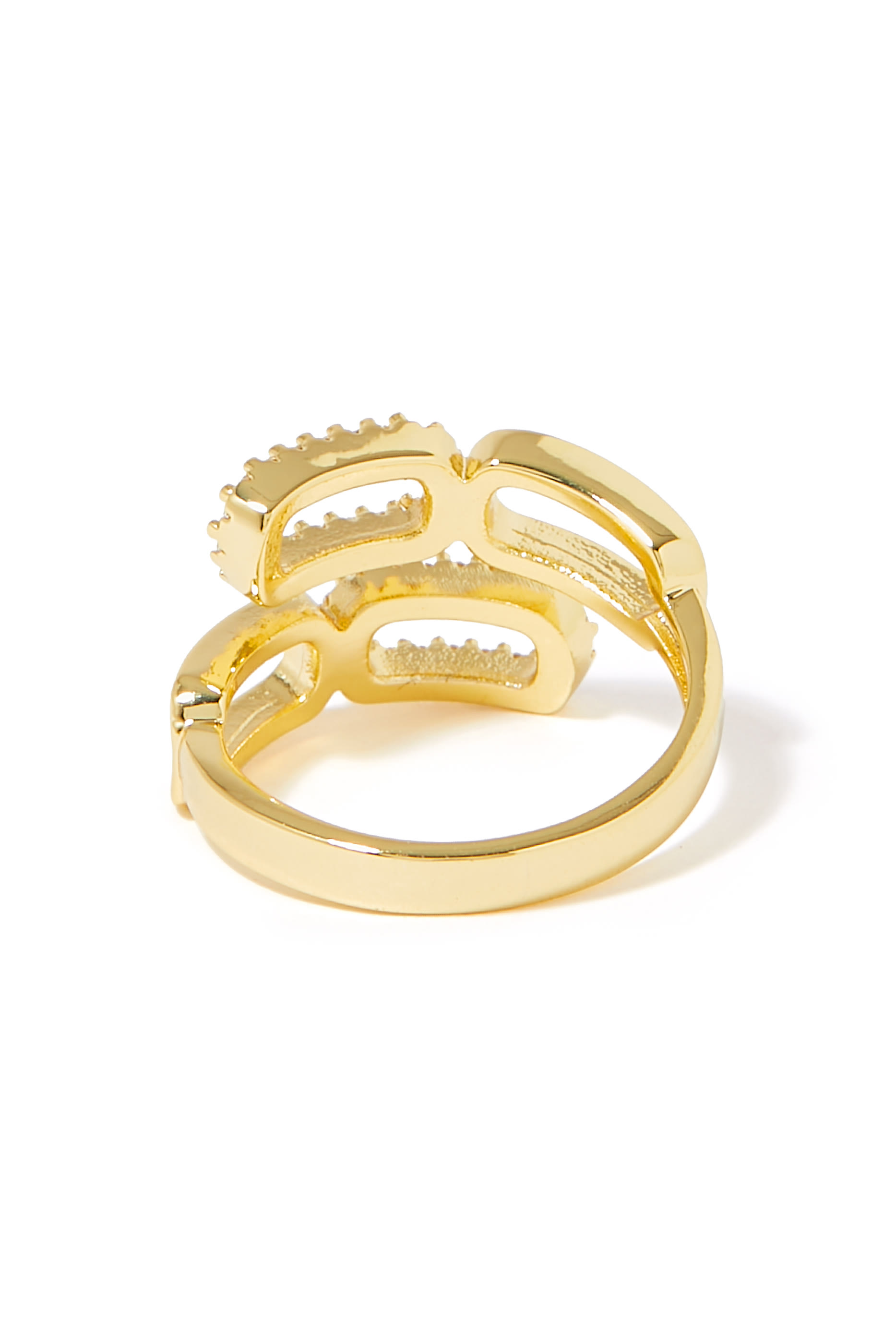 Chain Ring, Gold-Plated Brass with Diamond & Cubic Zirconia