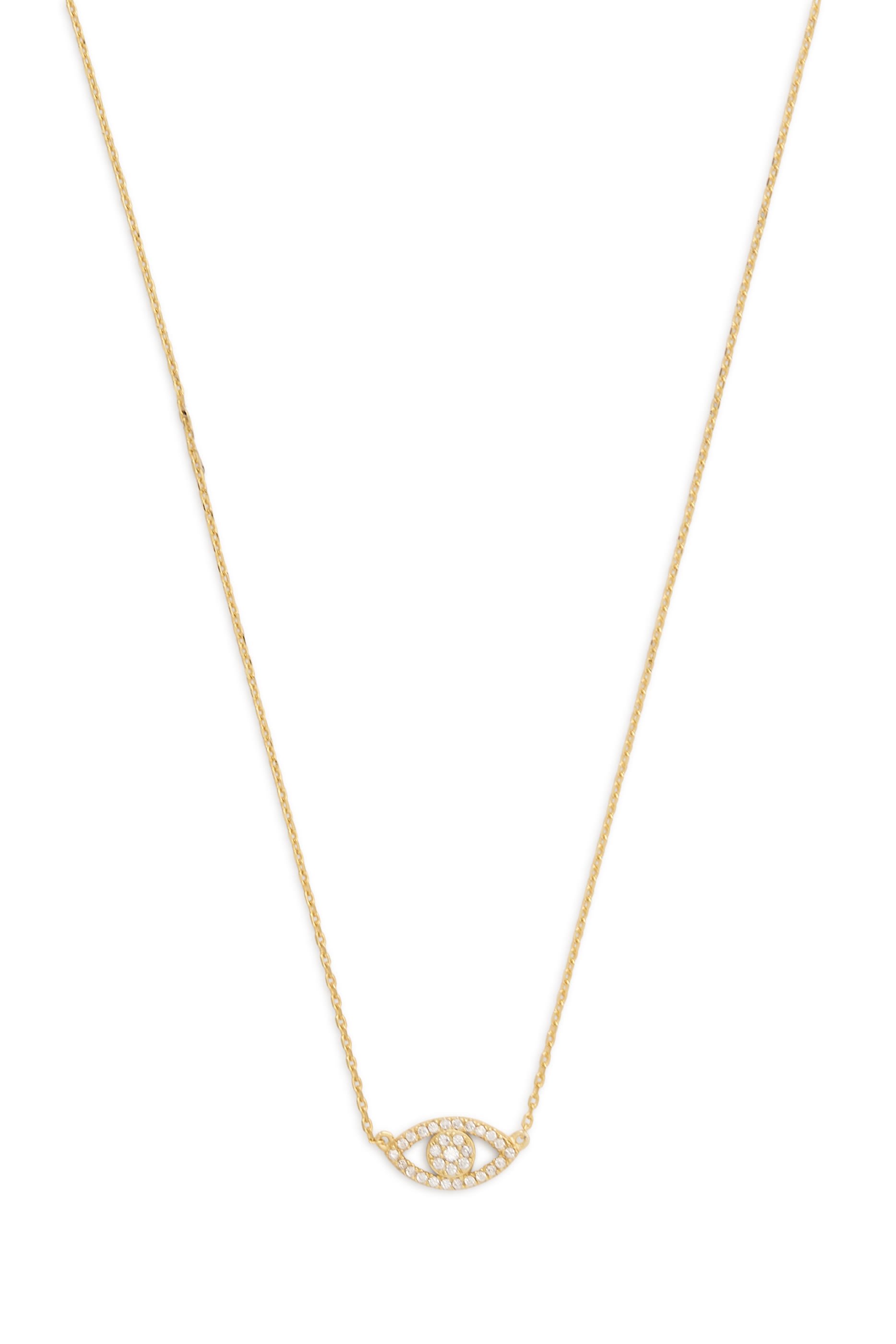 Evil Eye Pave Necklace, 14K Gold Plated Brass & Cubic Zirconia