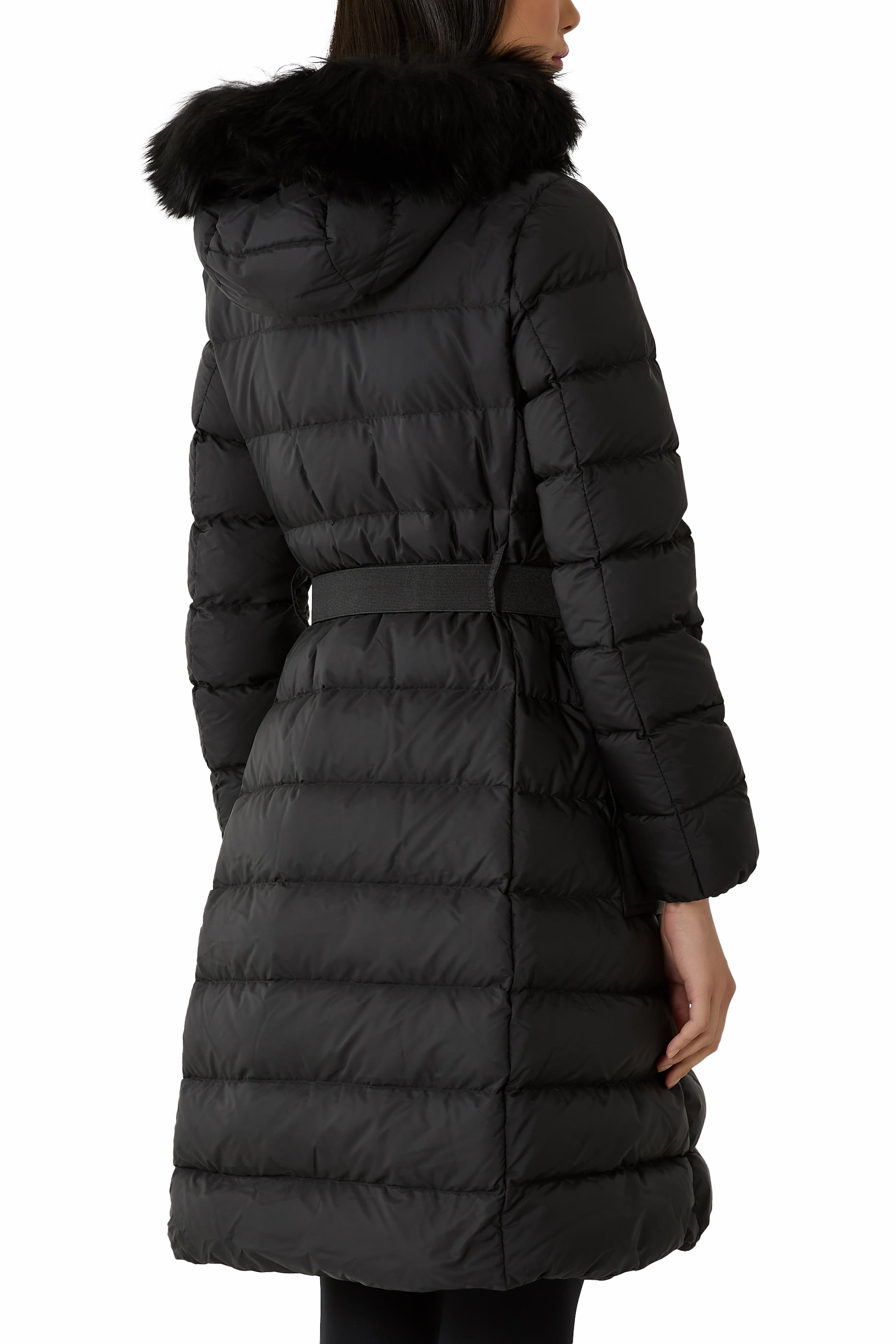  Khloesse Hooded Shearling-Trim Long Down Jacket