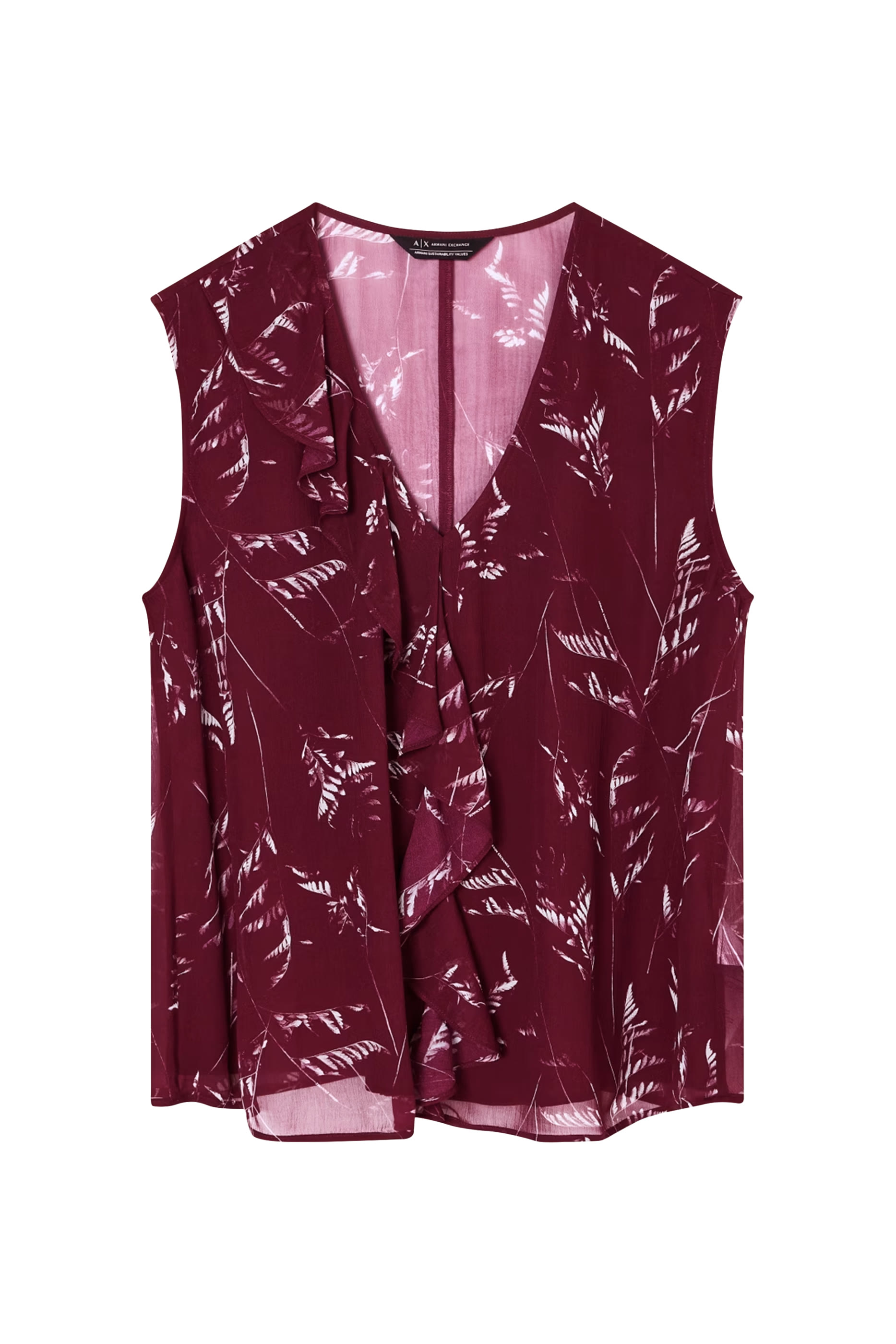 Foliage Print Sleeveless Chiffon Top