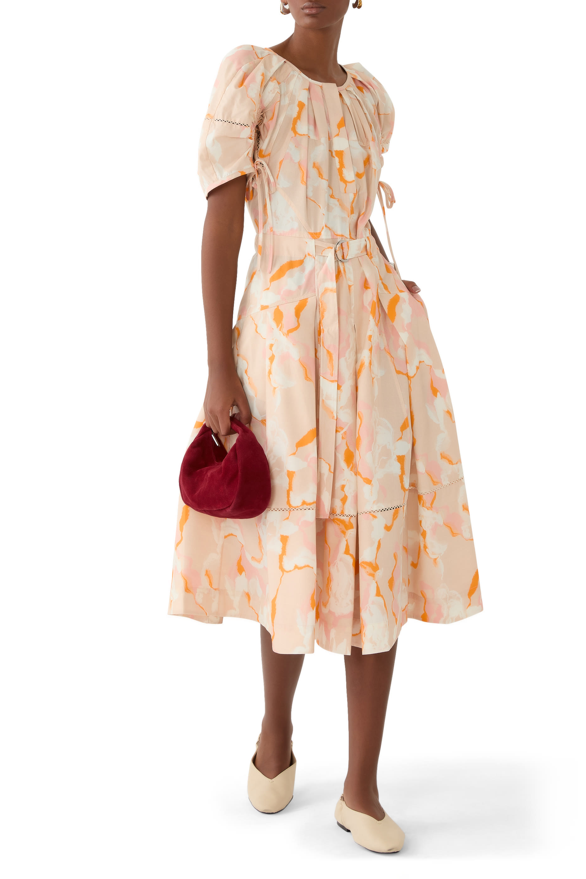 Abstract Vines Gathered Sleeve Dress