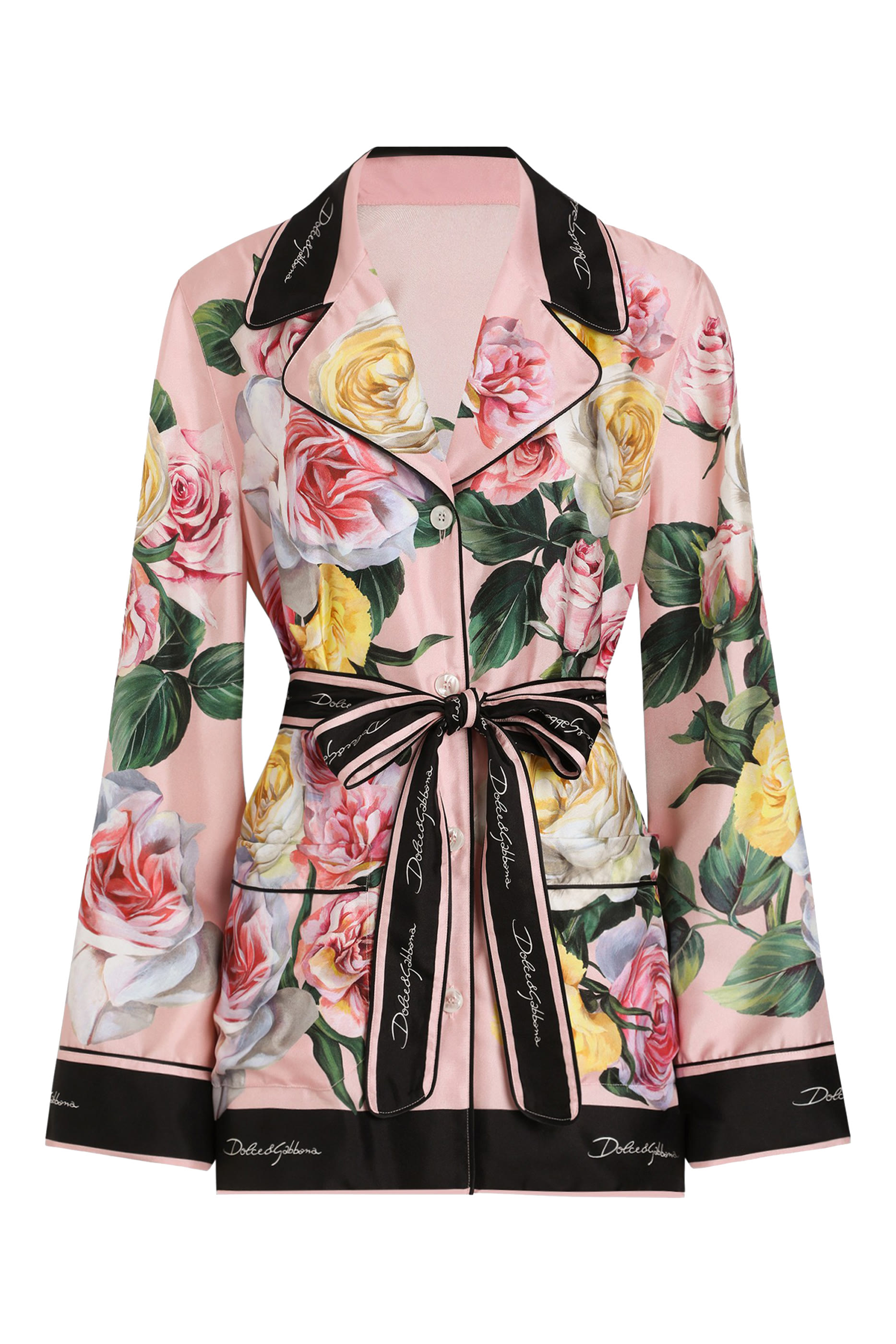 Rose and Peony Print Twill Pajama Shirt