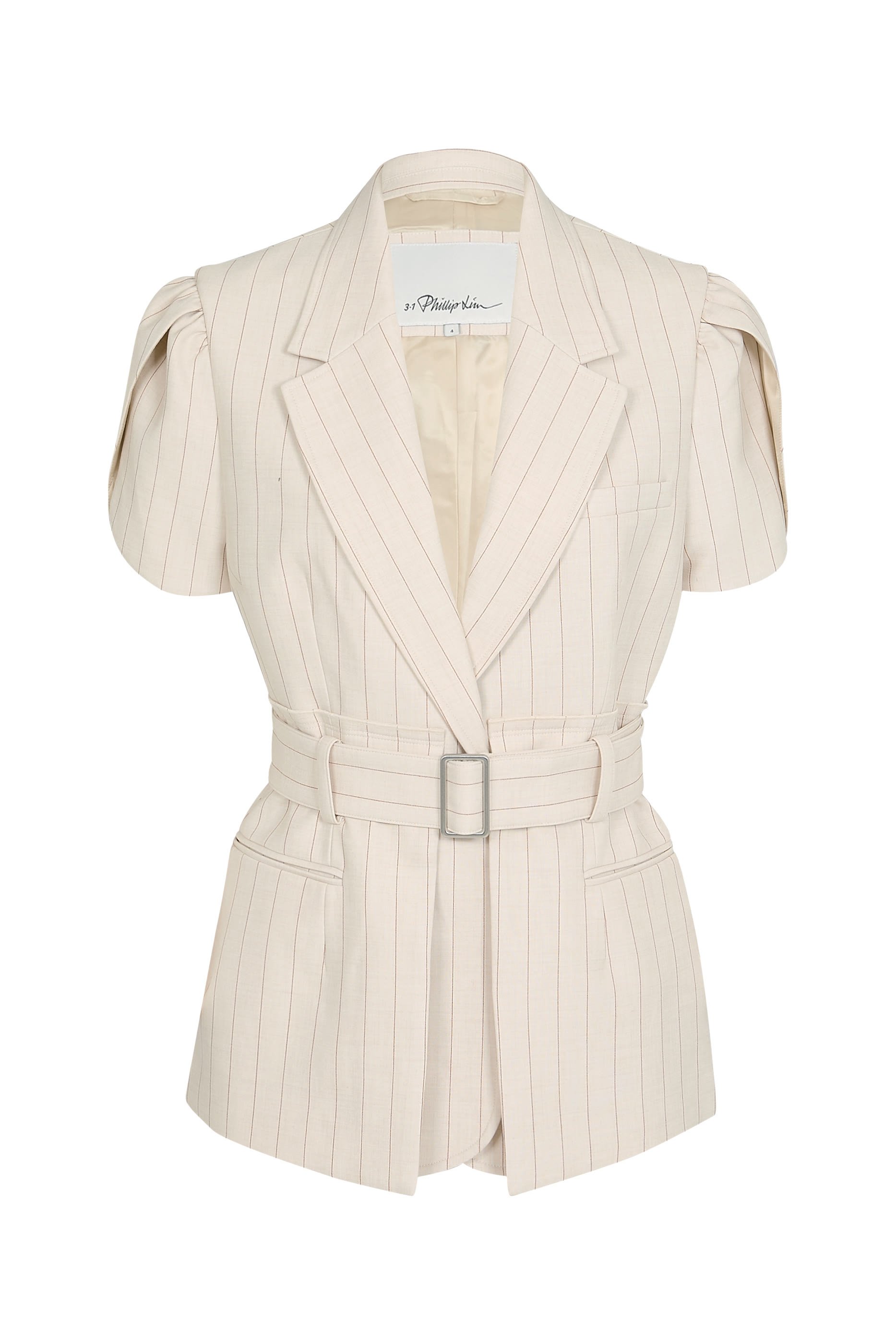  Pinstripe Tulip Sleeve Blazer 