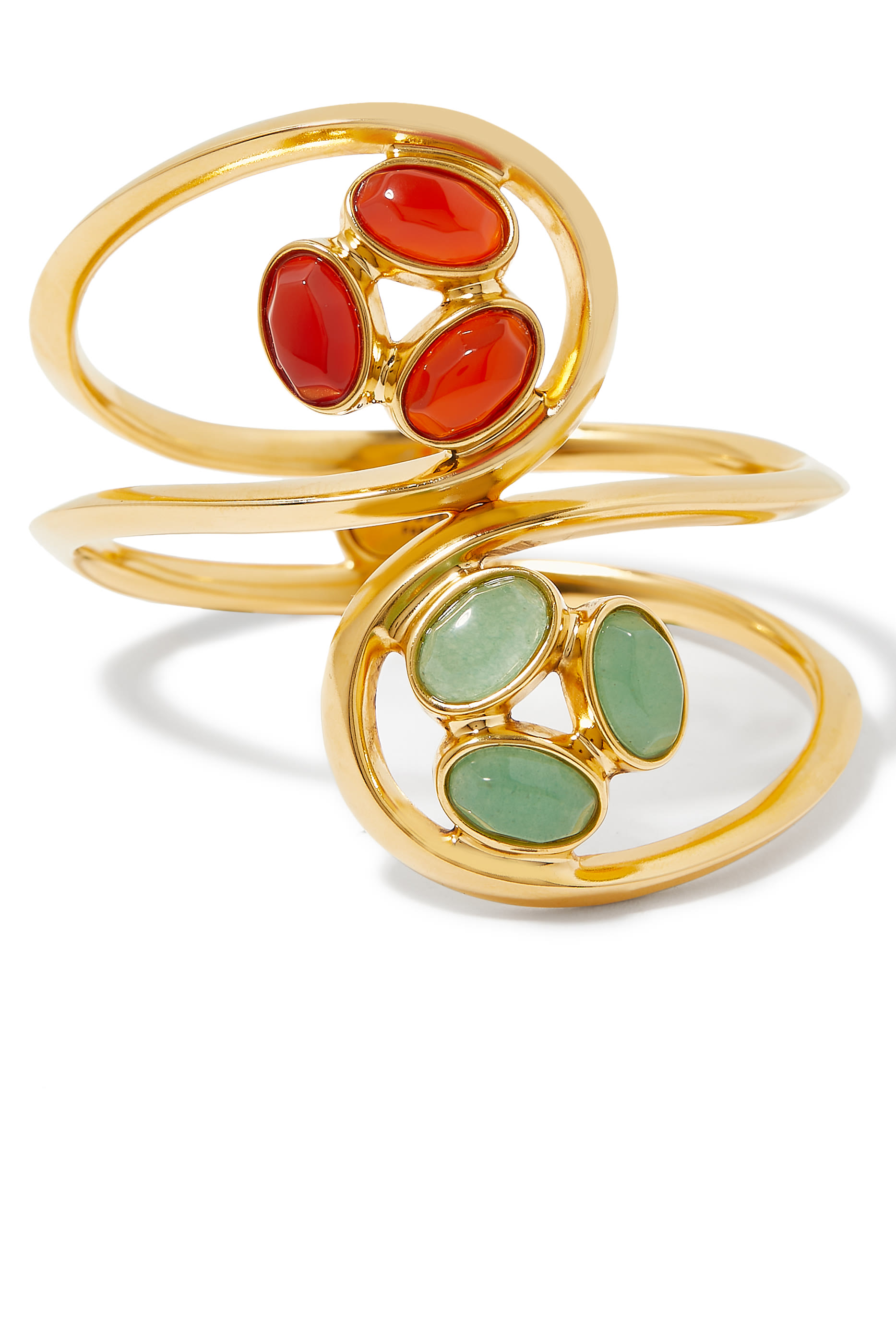 Bosphore Cuffs,  24K Gold-Plated Brass with Aventurine & Cornelian