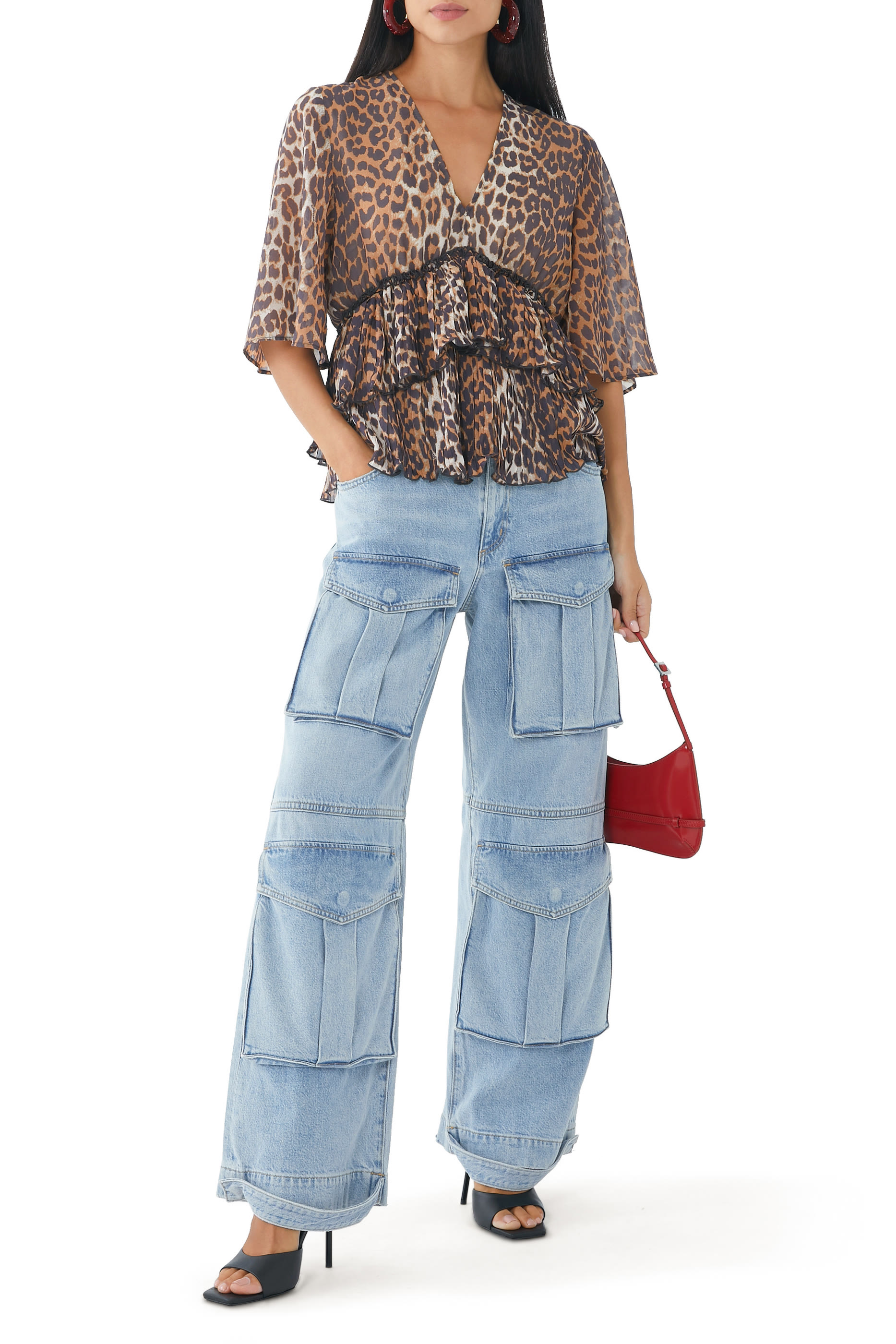 Georgette V-Neck Flounce Blouse