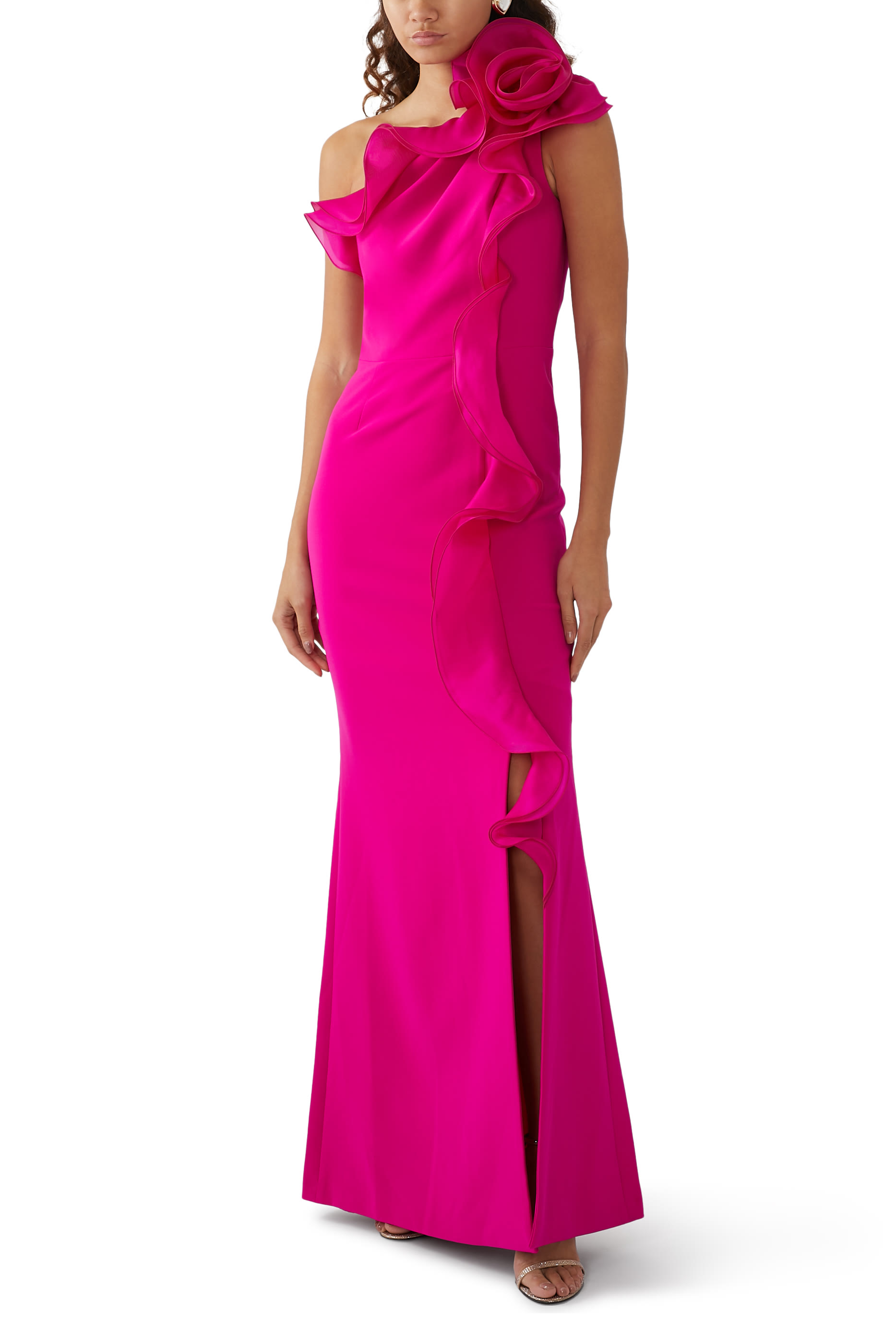 Crepe Column Dress with Organza