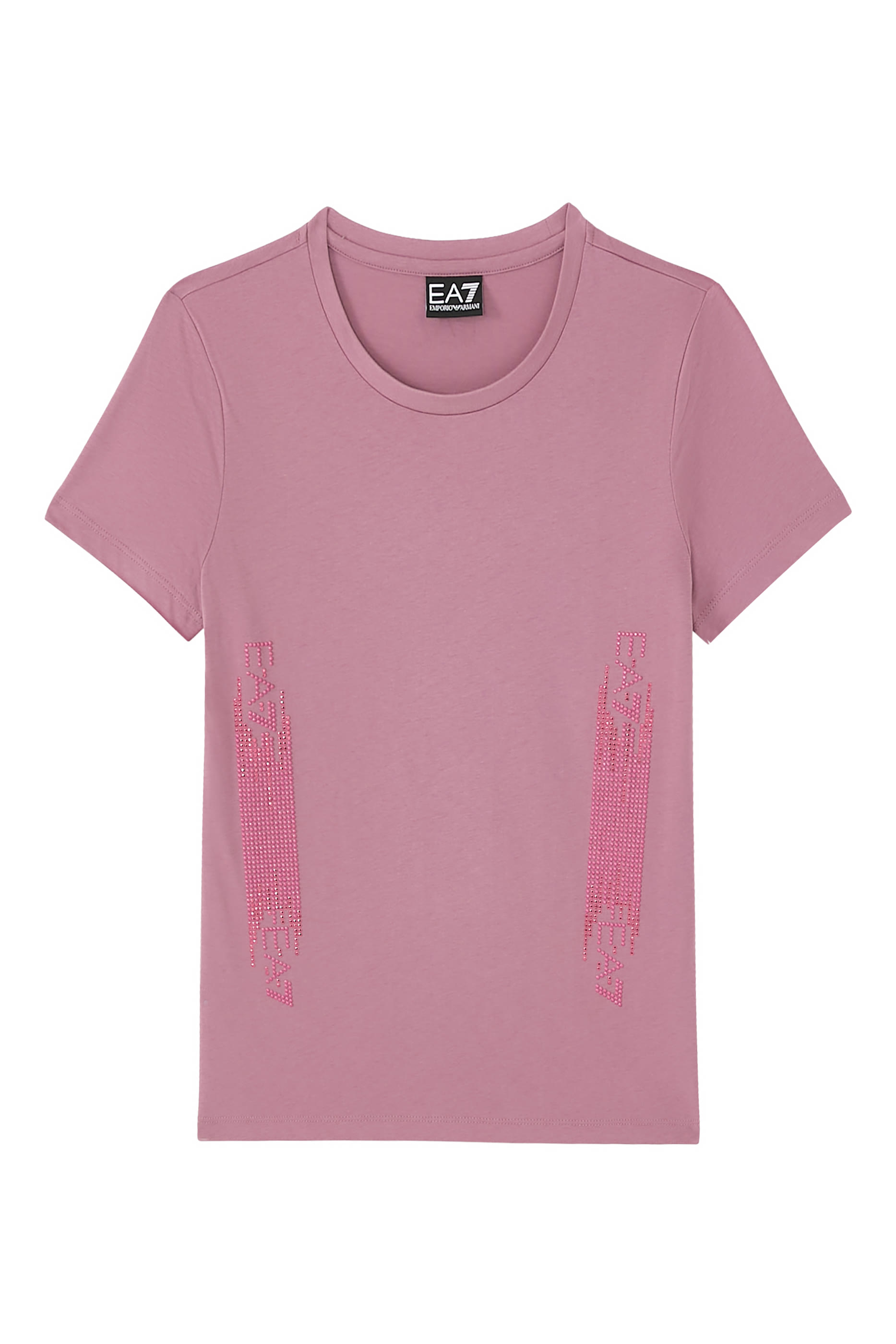 Rhinestone Embellished Logo Cotton T-Shirt