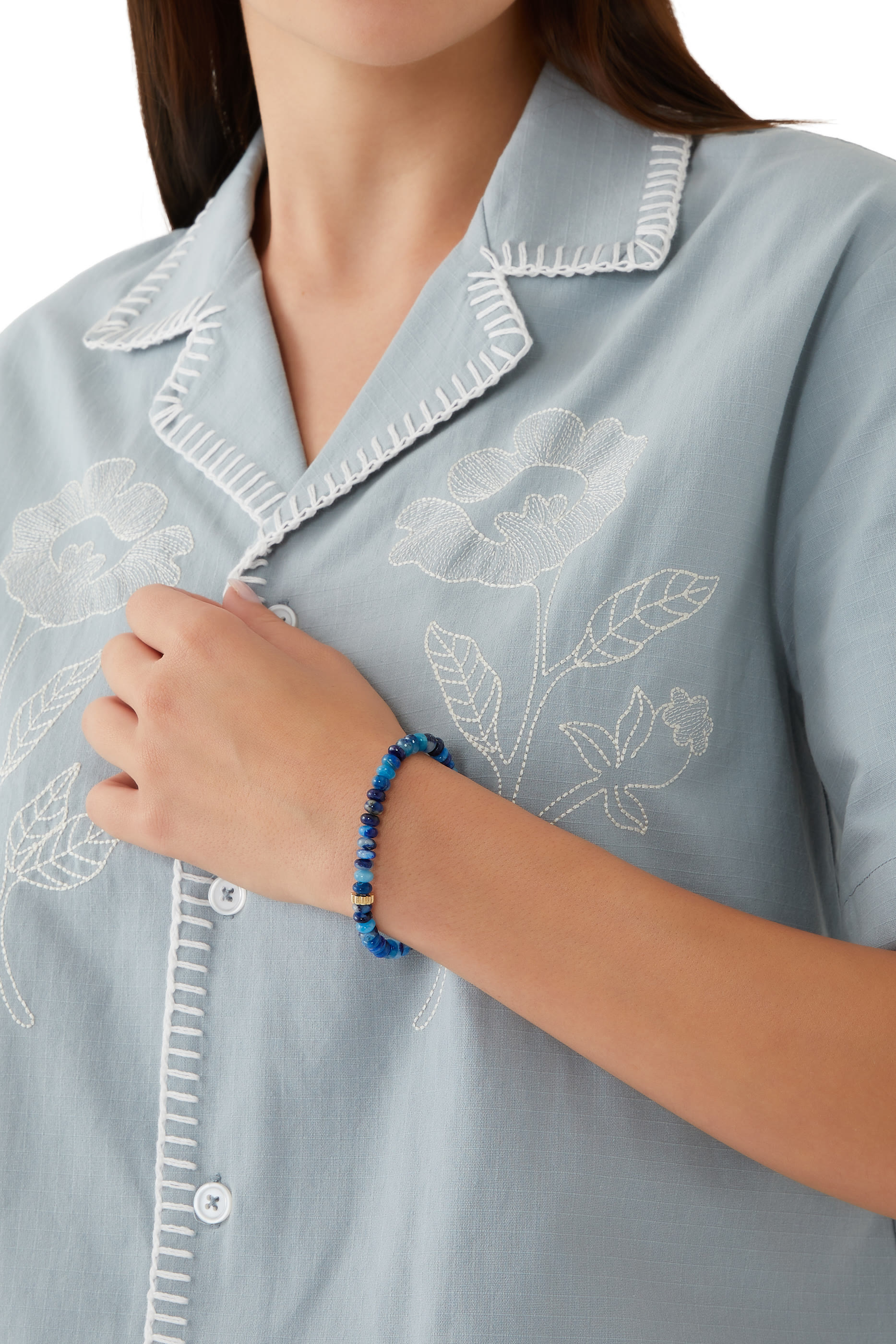 Scallop Rondelle on Afganite Bracelet, 14k Yellow Gold and Diamonds