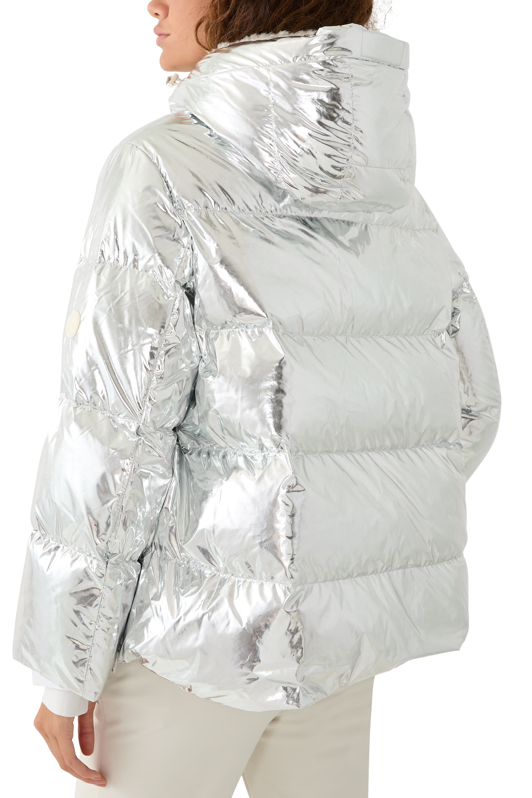 Hooded Down Jacket in Shiny Laminated Nylon