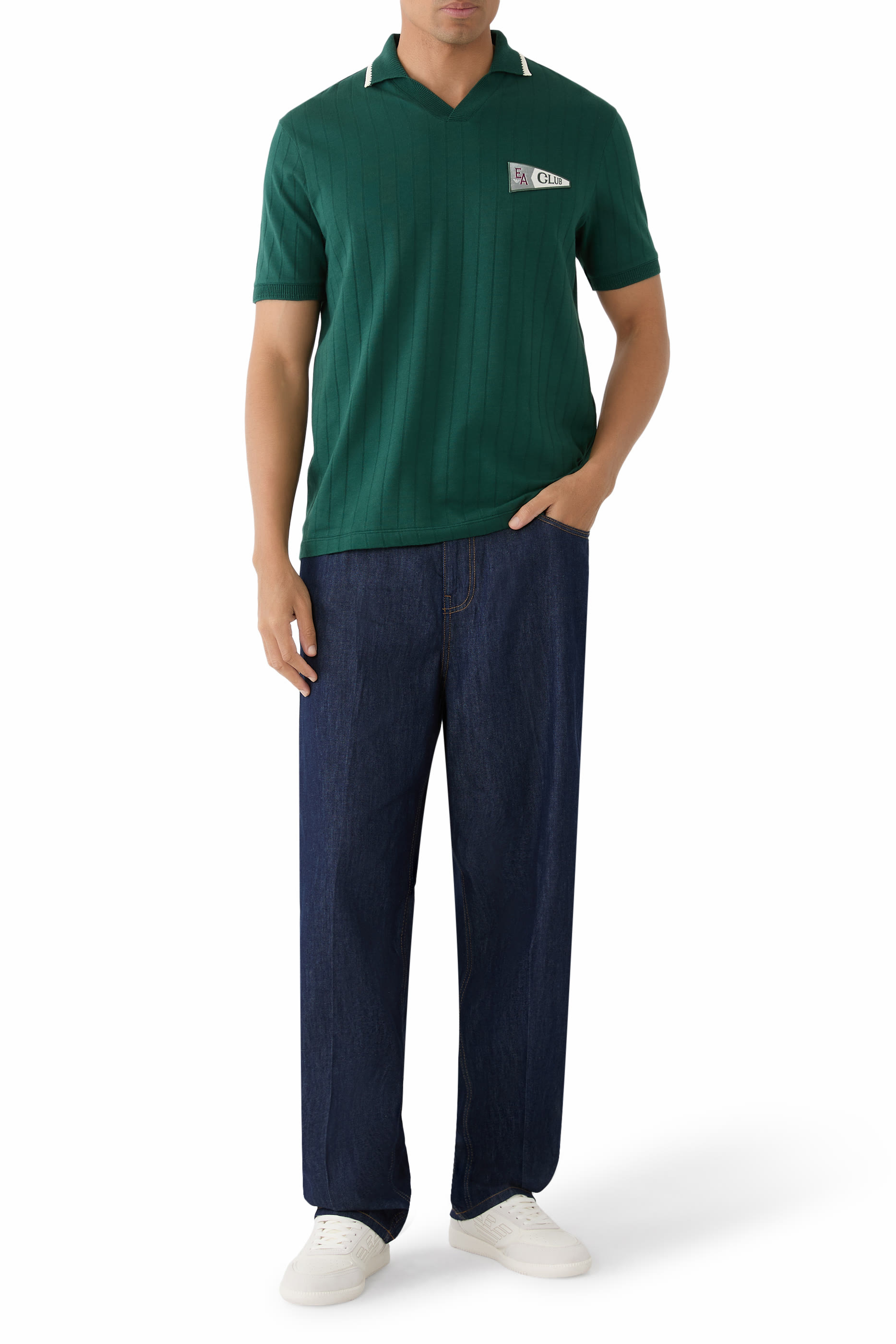 EA Club Patch Open Collar Ribbed Polo Shirt