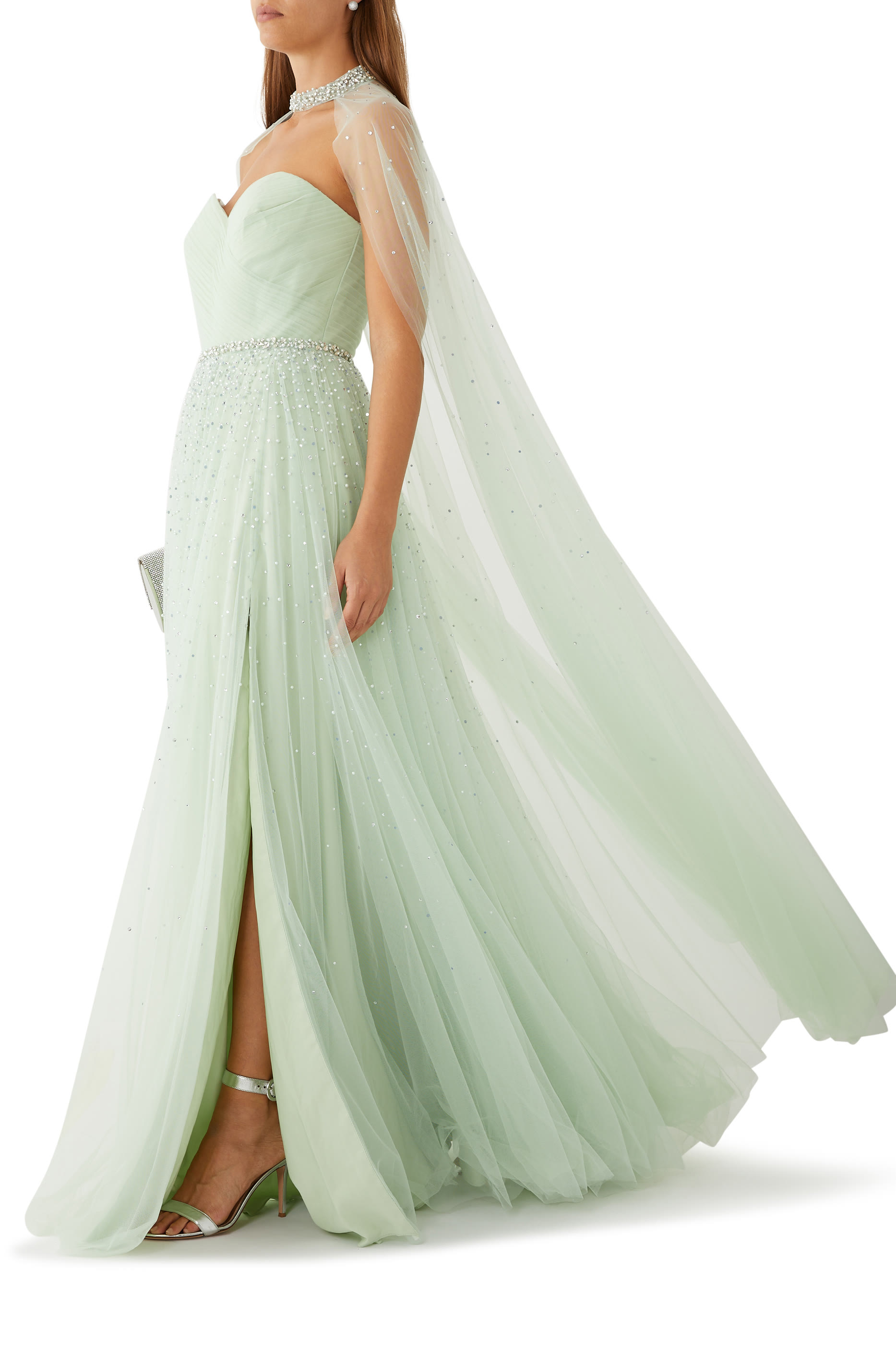  Beaded Gown with Detachable Cape