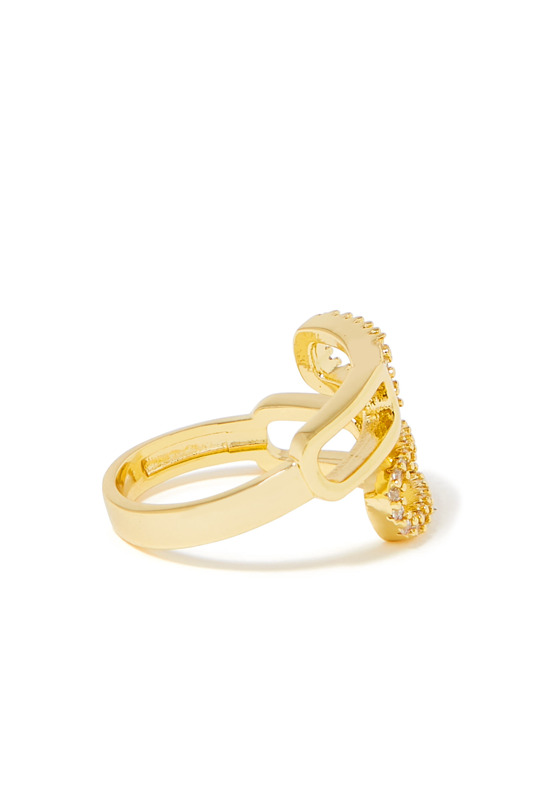 Chain Ring, Gold-Plated Brass with Diamond & Cubic Zirconia