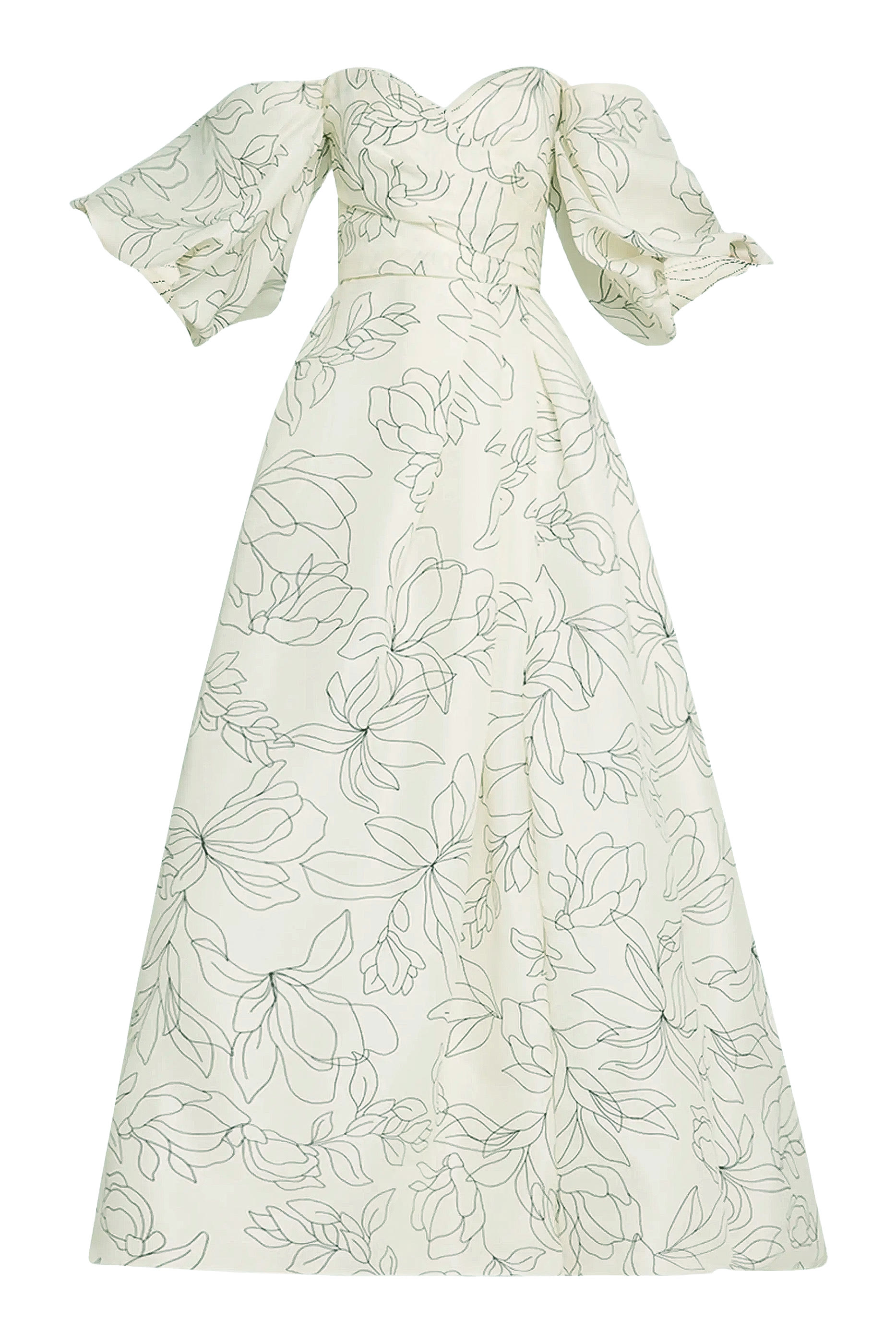 Off-The-Shoulder Floral Blouson-Sleeve Ball Gown