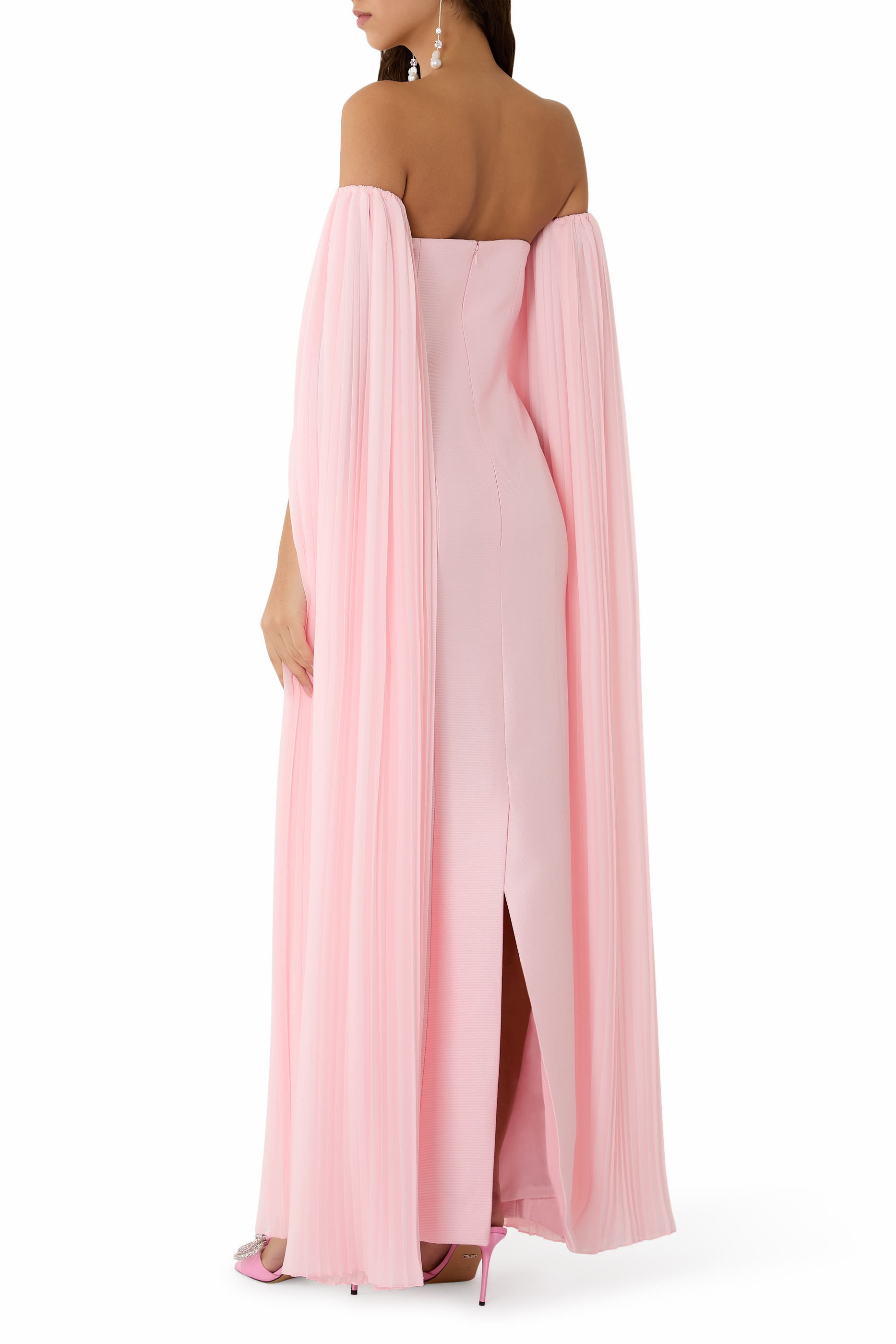 Off-Shoulder Pleated Sleeves Gown