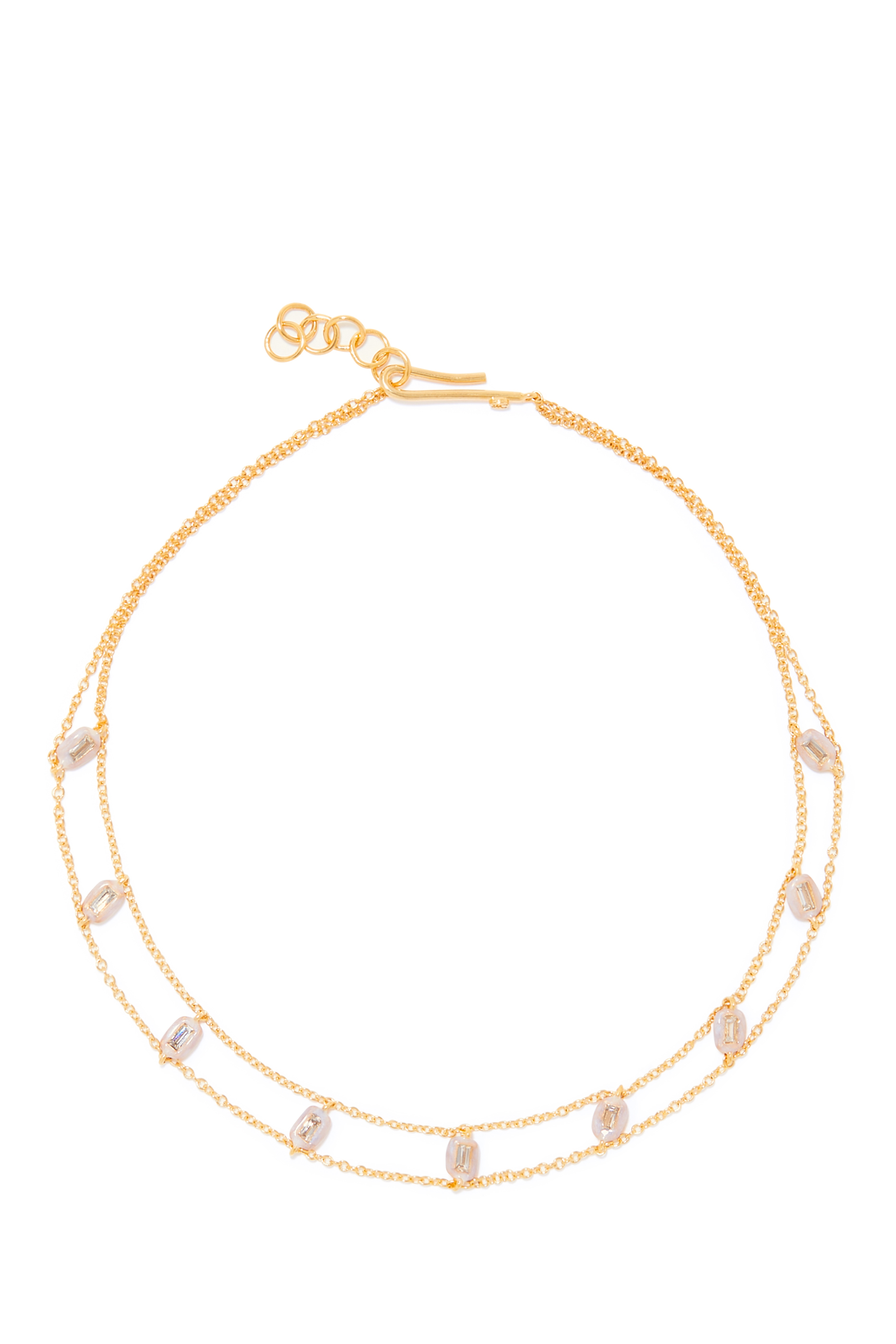 Double Chain Choker Necklace, 18k Yellow Gold-Plated Brass & Crystal