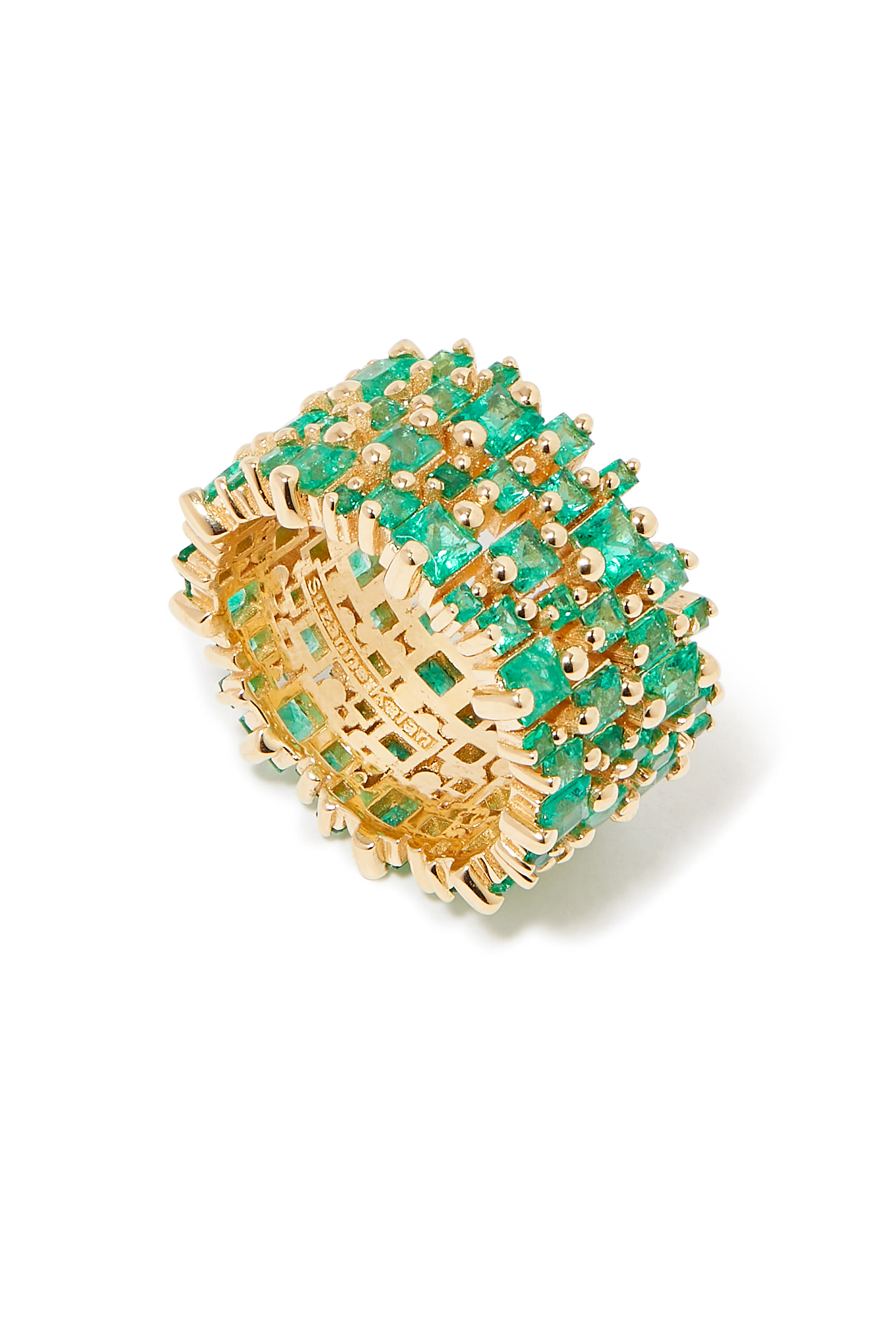 Double Stack Eternity Band, 18k Yellow Gold with Emerald & Diamond