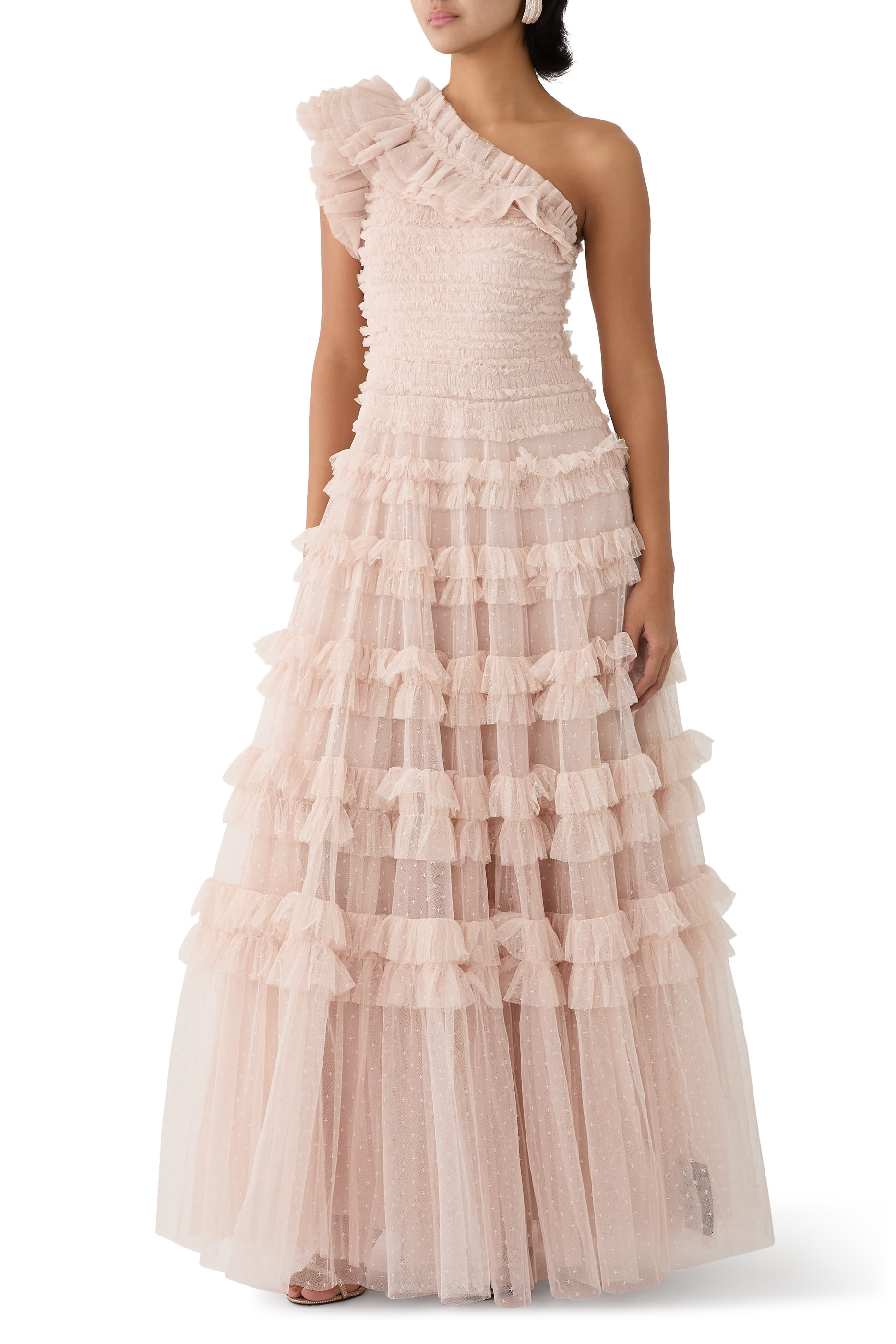 Lisette Ruffle One-Shoulder Gown