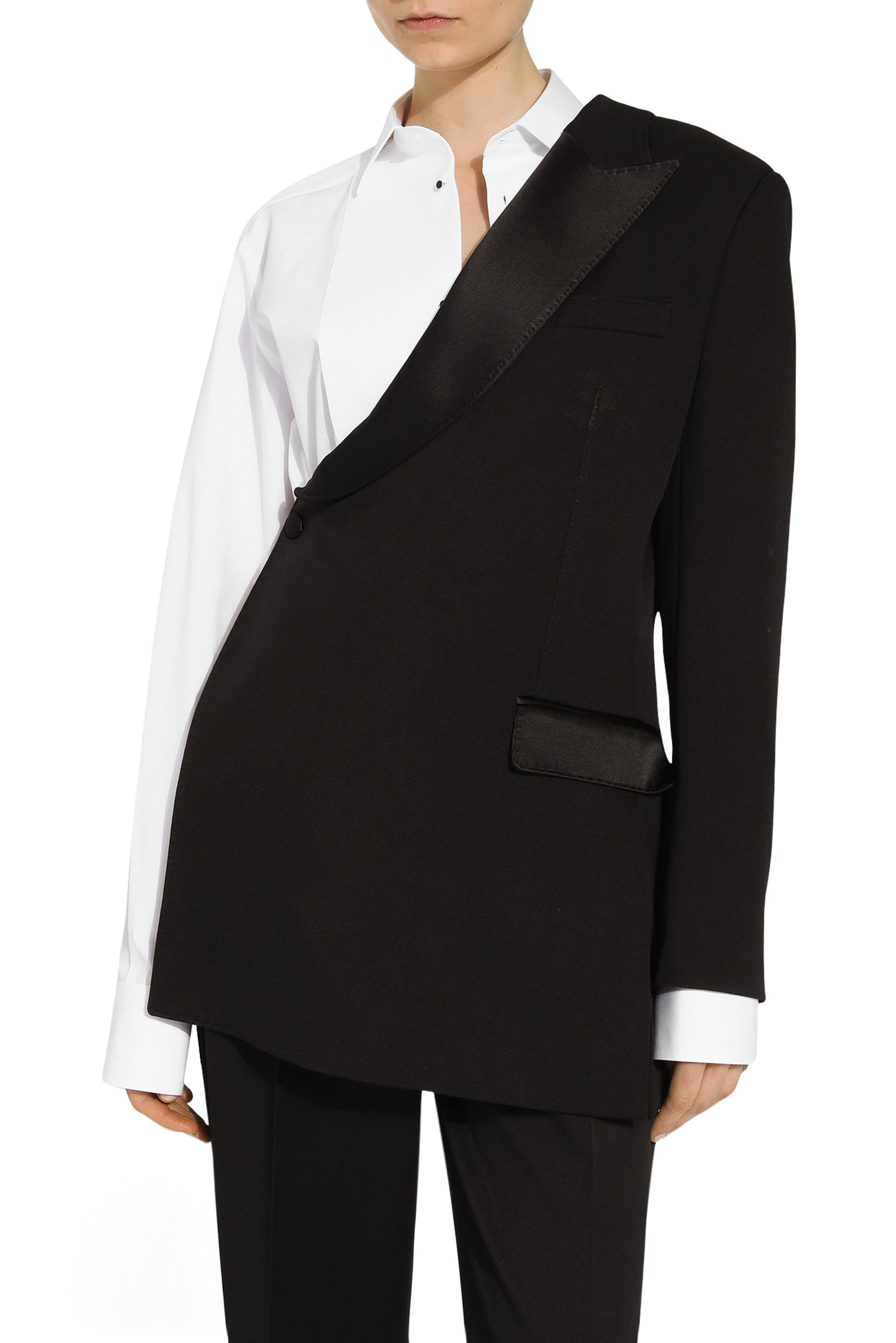 One-Shoulder Wool Gabardine Jacket