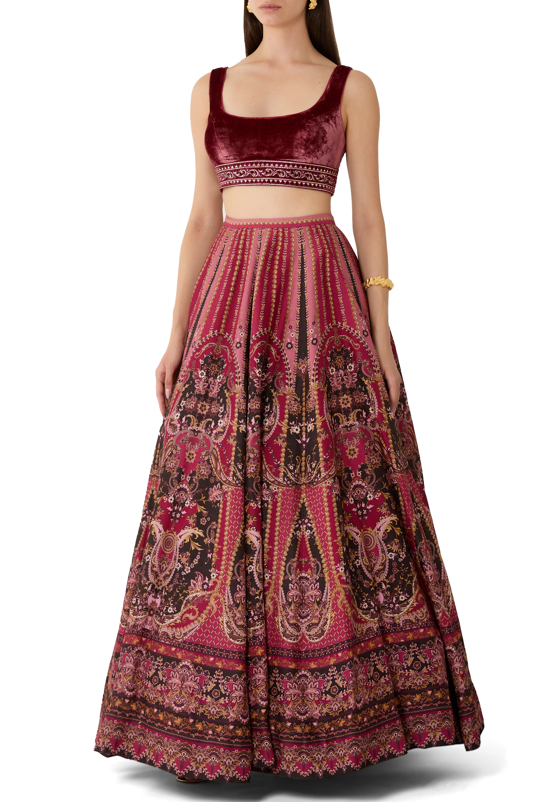 Printed Lehenga Set with Velvet Blouse 