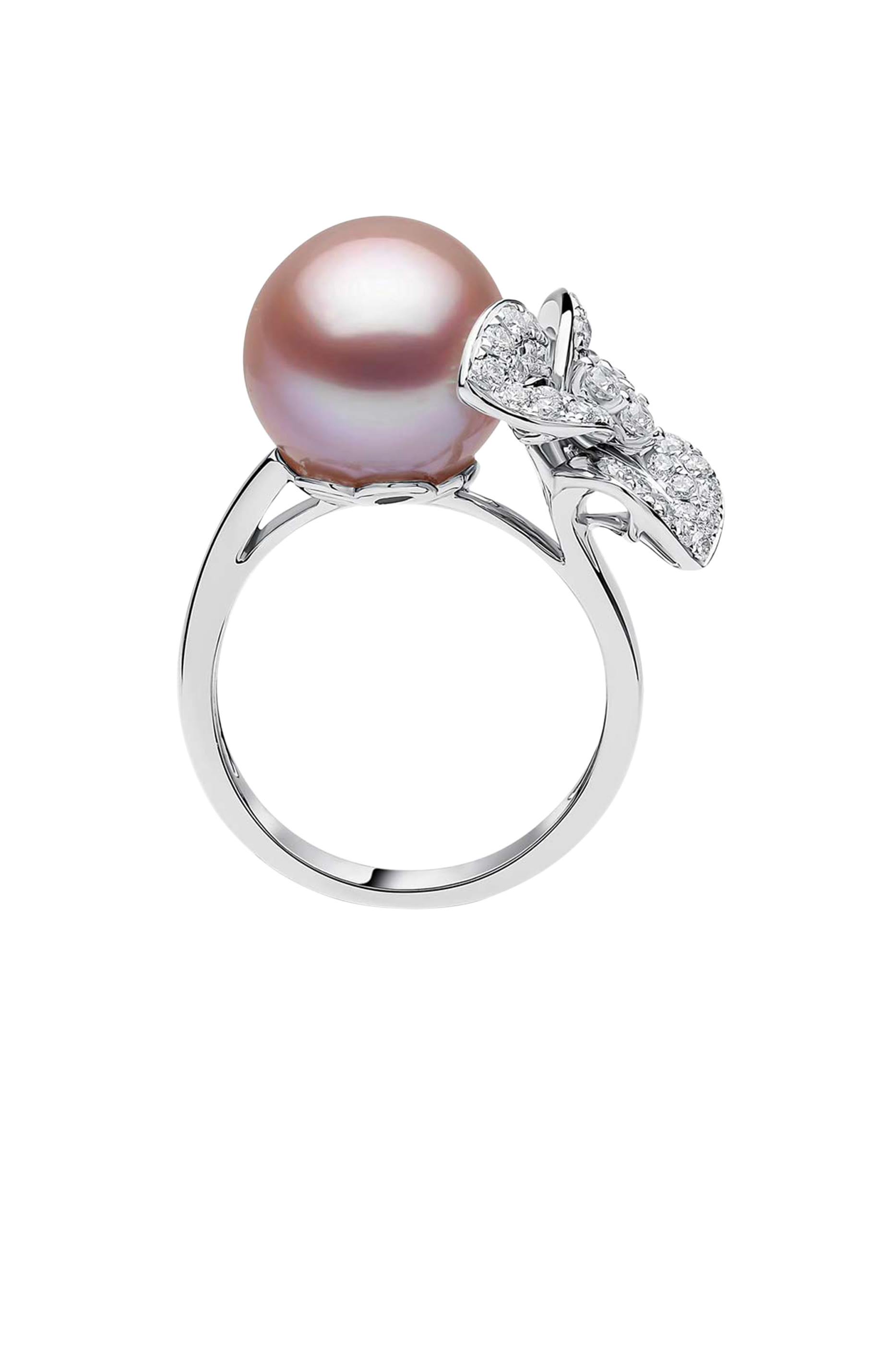 Contessa Flower Motif Ring,  18K White Gold with  Freshwater Pearl & Diamonds
