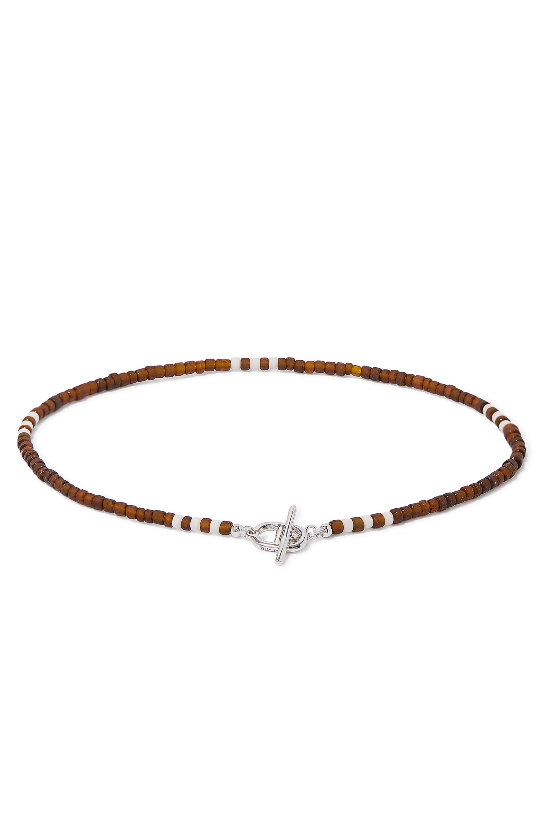 Avi Bracelet, Sterling Silver & Dark Amber Heishi Beads